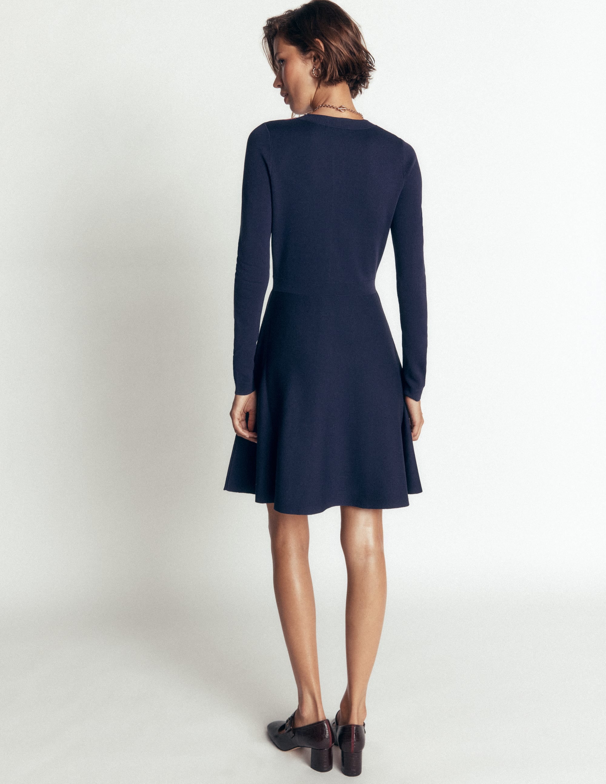 Jacquardkleid mit Rundhalsausschnitt-Navy, Jacquardmuster - Image 4