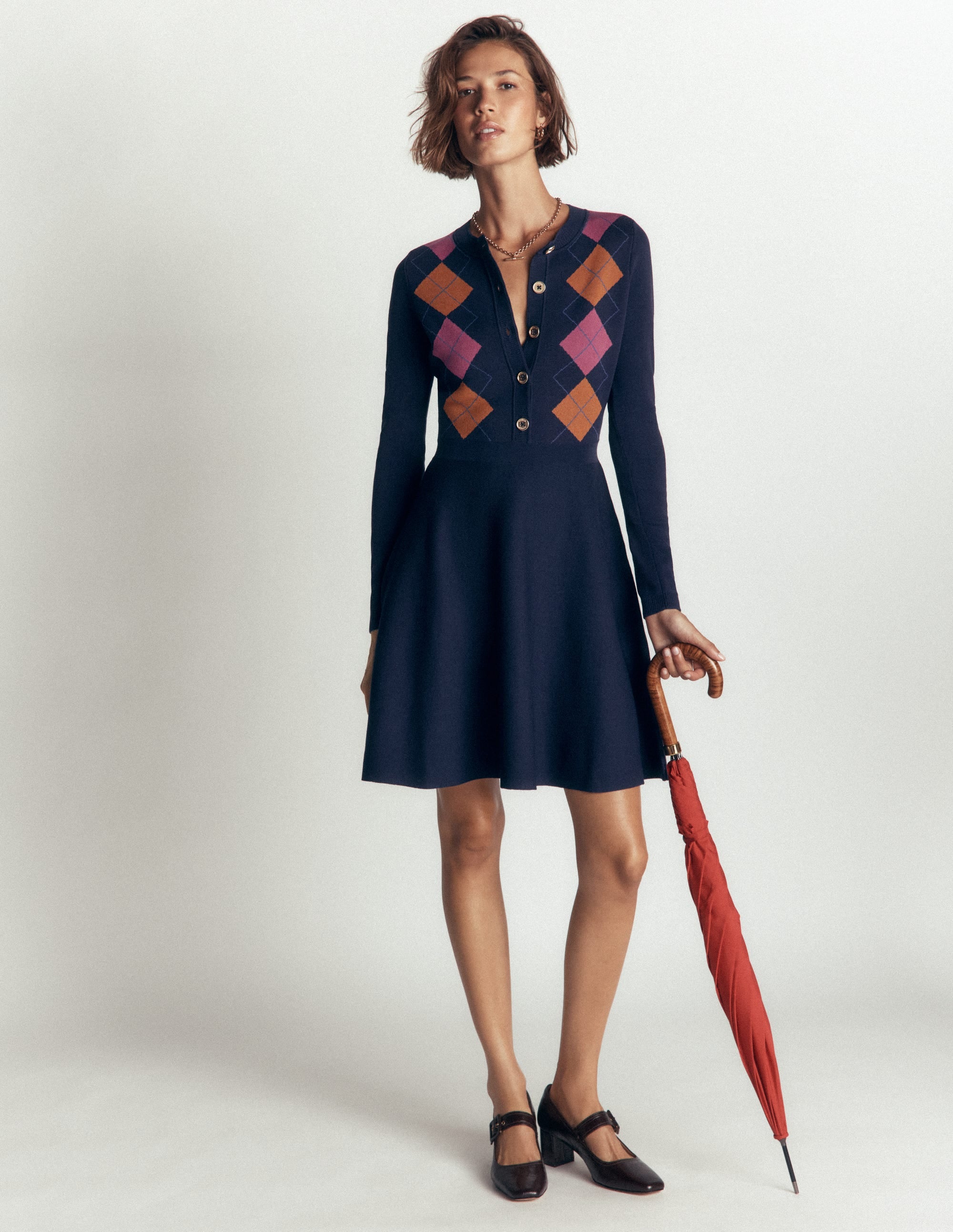 Jacquardkleid mit Rundhalsausschnitt-Navy, Jacquardmuster - Image 5