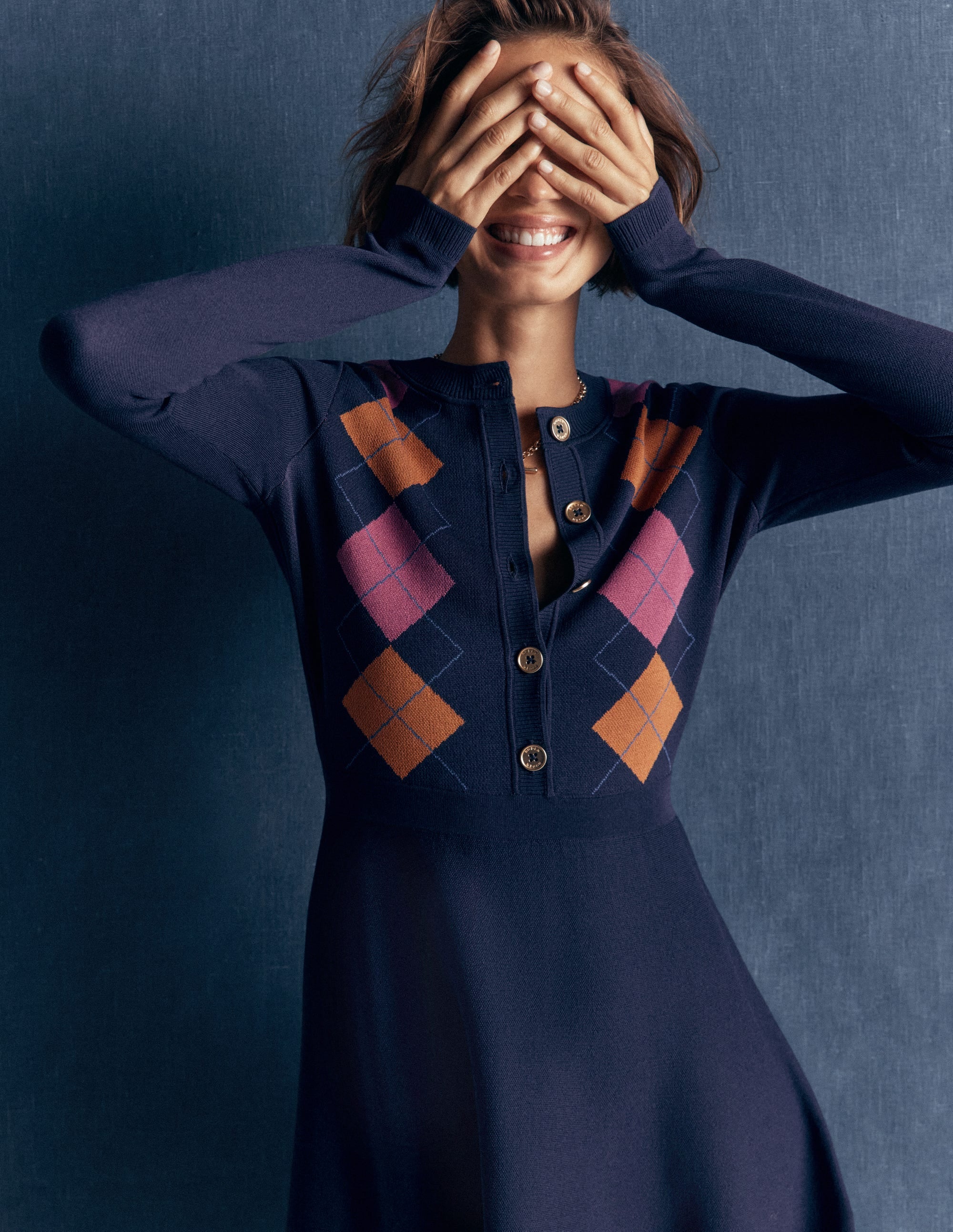 Jacquardkleid mit Rundhalsausschnitt-Navy, Jacquardmuster - Image 6