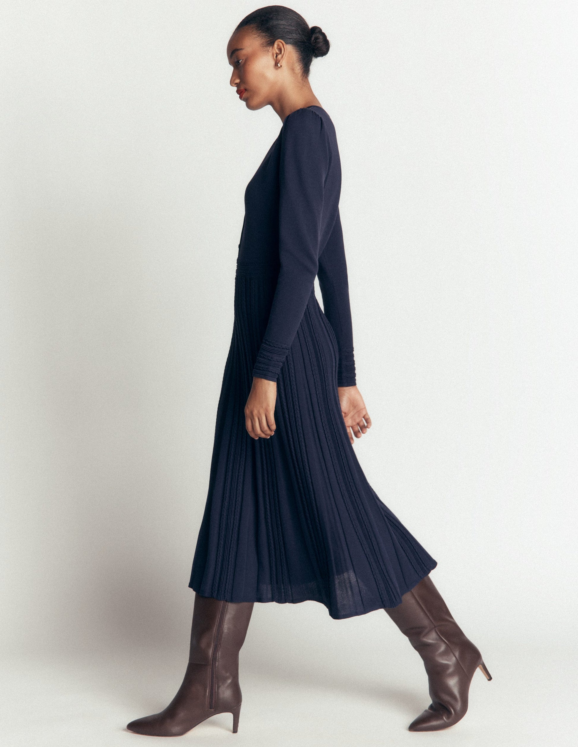 Strickkleid mit Zopfmuster-Marineblau-3