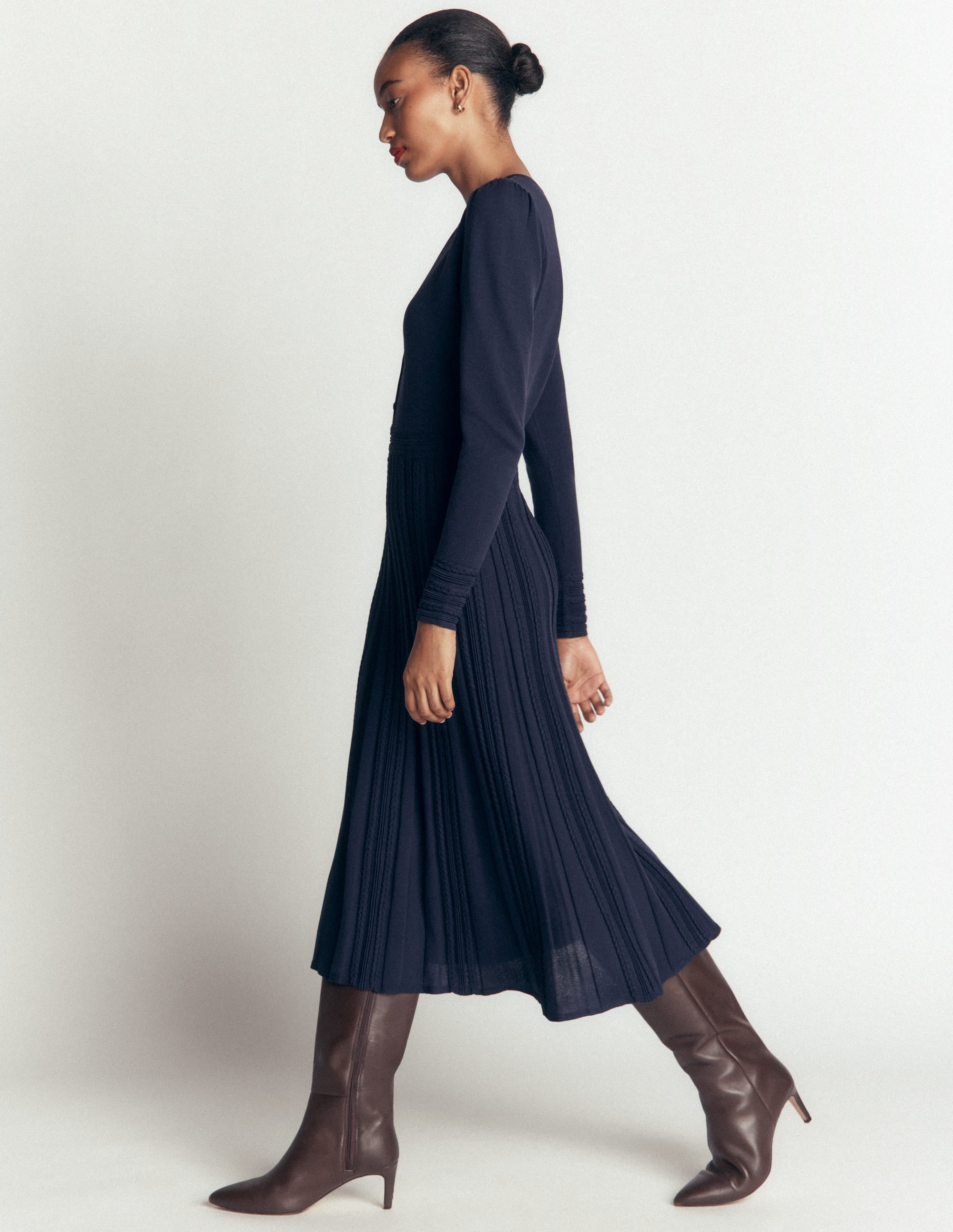 Strickkleid mit Zopfmuster-Marineblau - Image 3