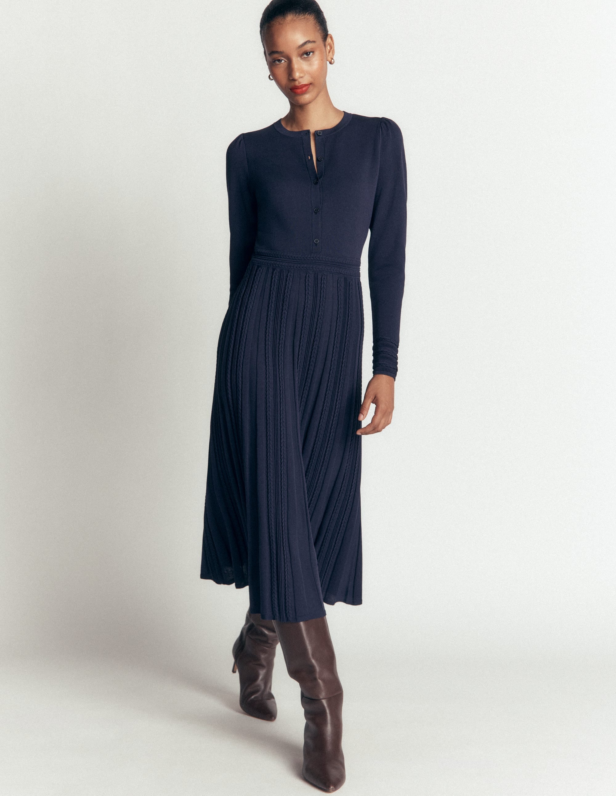 Strickkleid mit Zopfmuster-Marineblau - Image 4