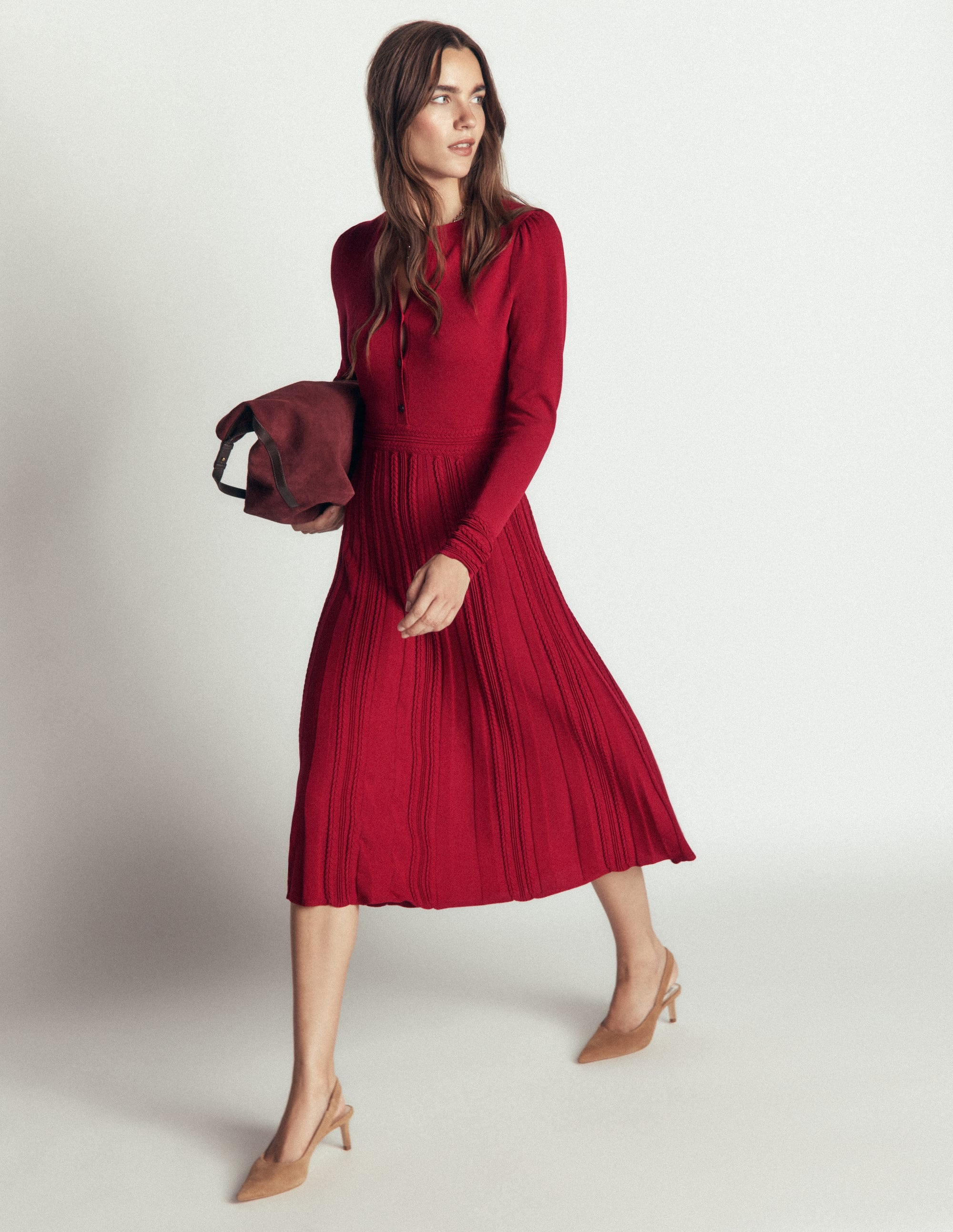 Strickkleid mit Zopfmuster-Purpurrot - Image 5