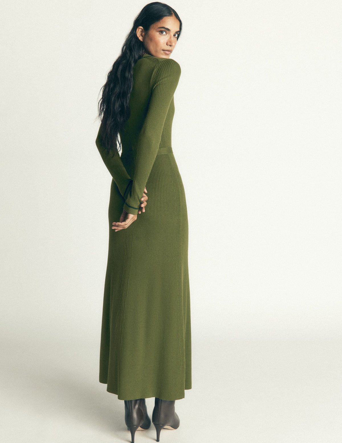 Paula Geripptes Kleid mit Rundhalsausschnitt-Braunschweigisches Grün, Abendblau-4