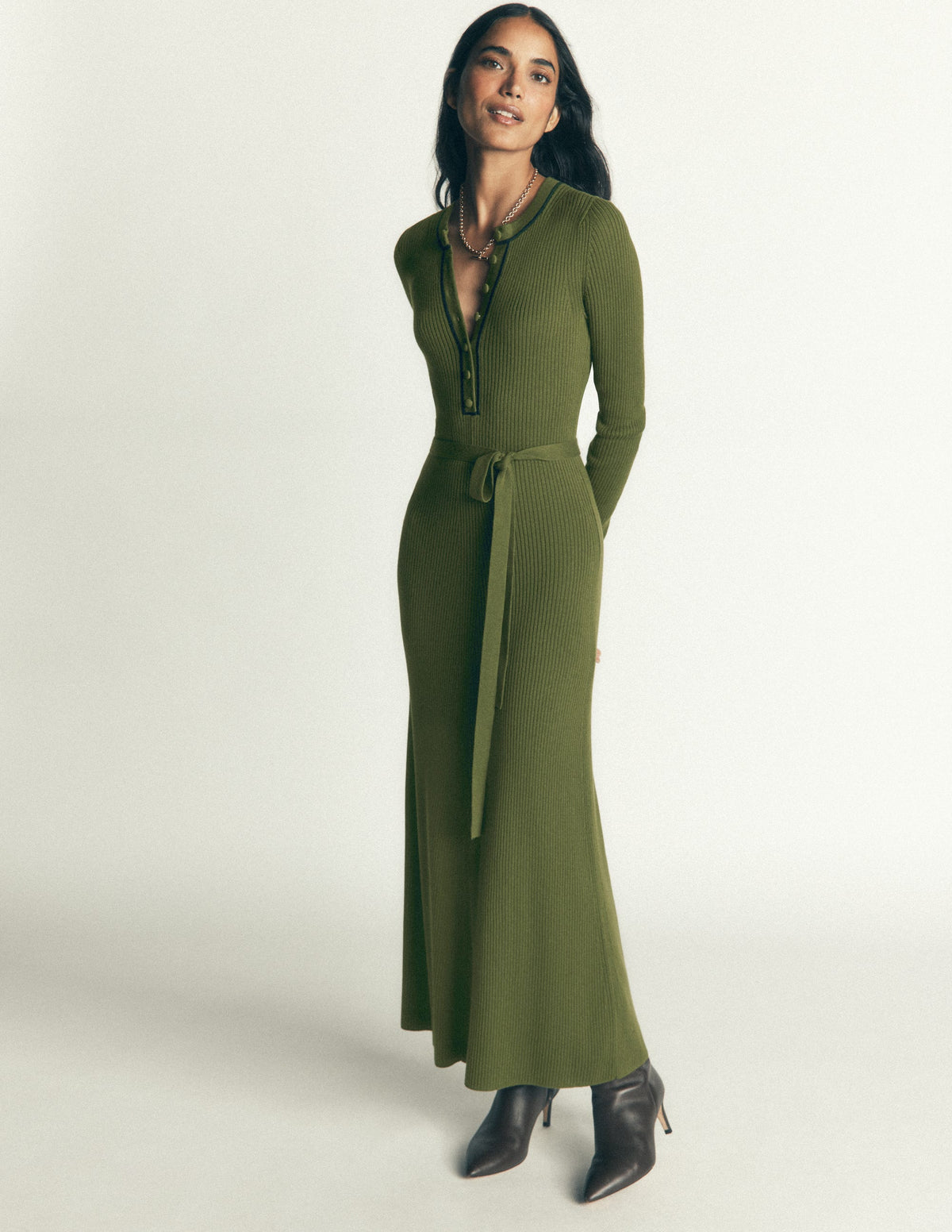Paula Geripptes Kleid mit Rundhalsausschnitt-Braunschweigisches Grün, Abendblau - Image 6