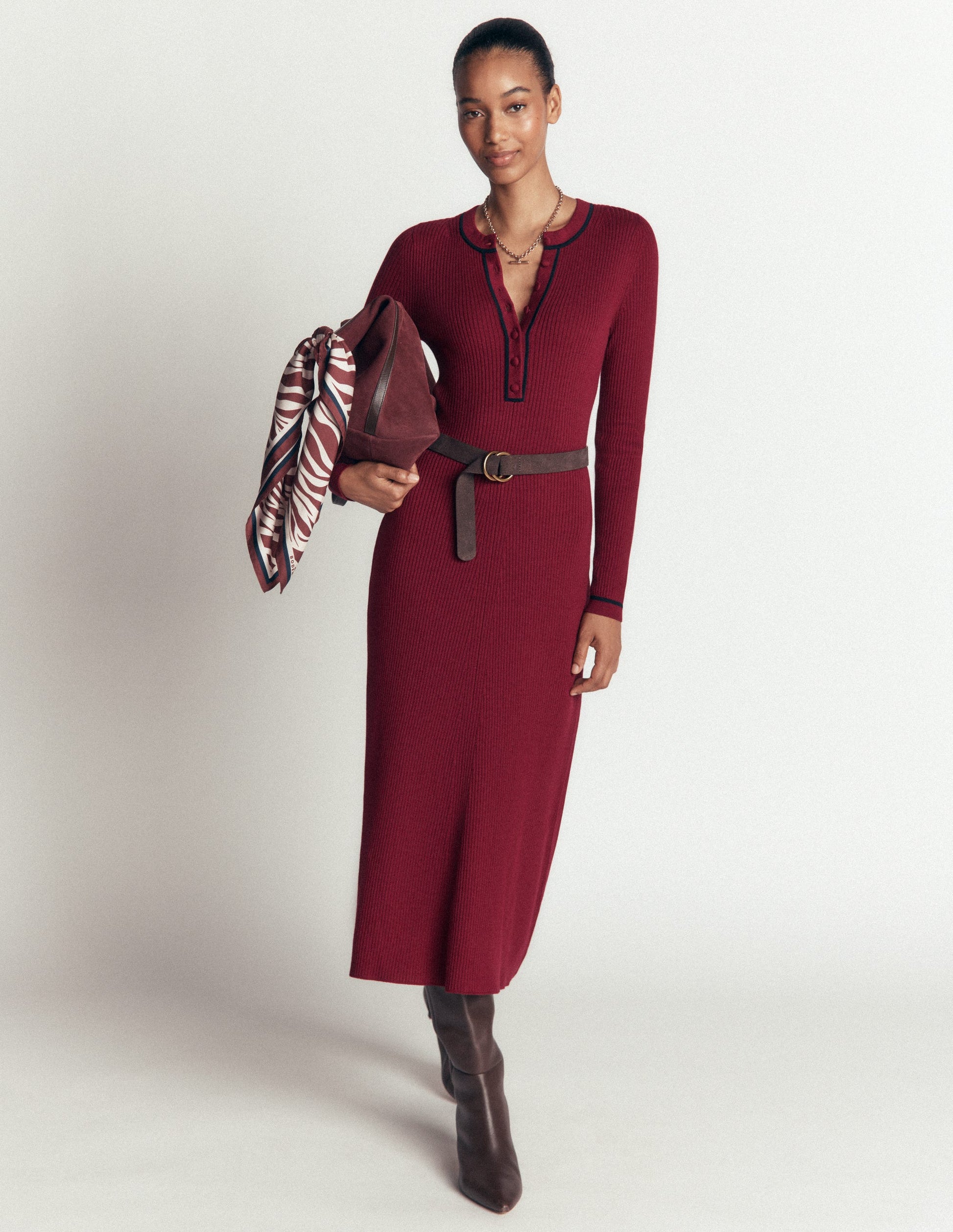 Paula Geripptes Kleid mit Rundhalsausschnitt-Dunkler Blauregen, Marineblau-1