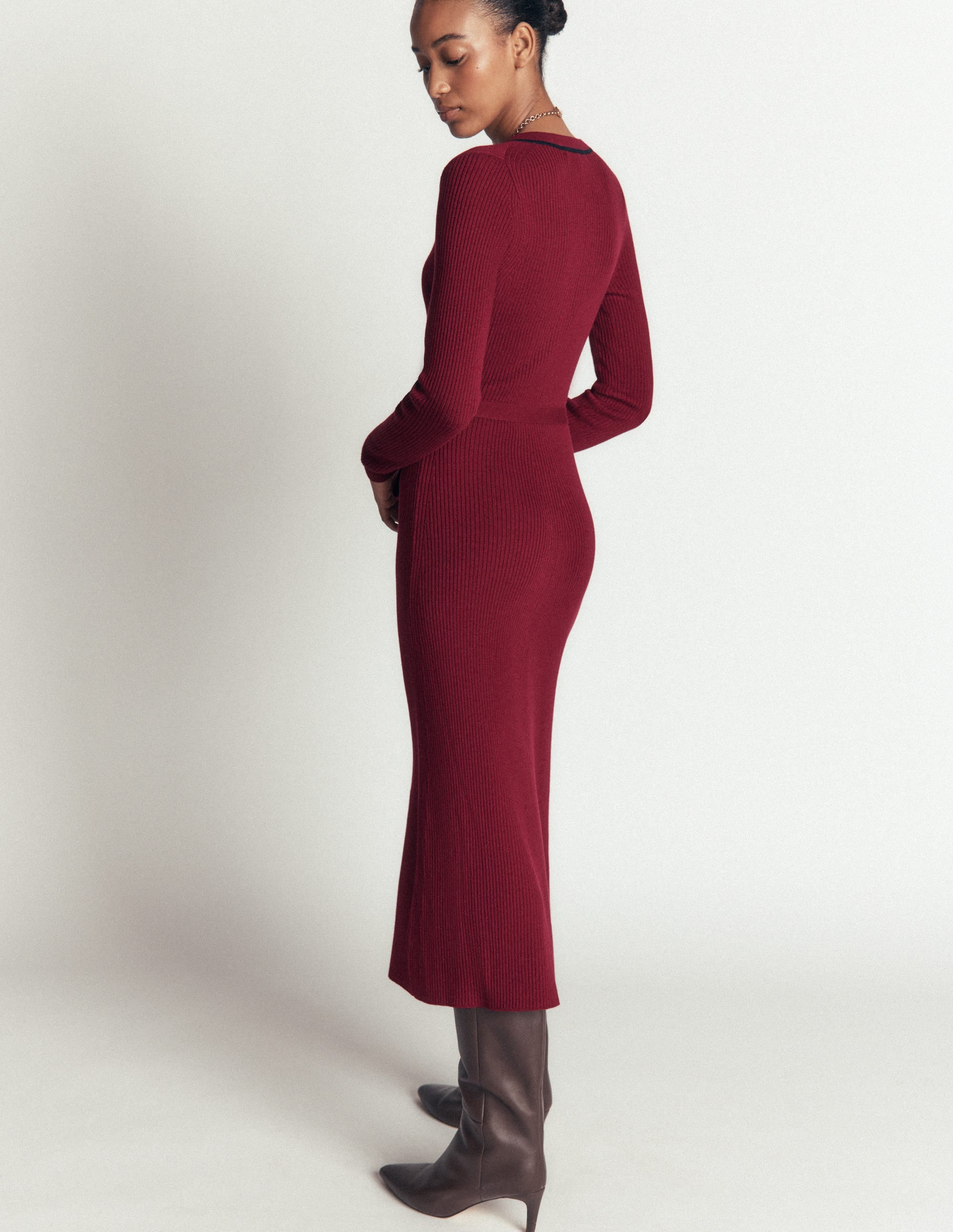 Paula Geripptes Kleid mit Rundhalsausschnitt-Dunkler Blauregen, Marineblau - Image 3