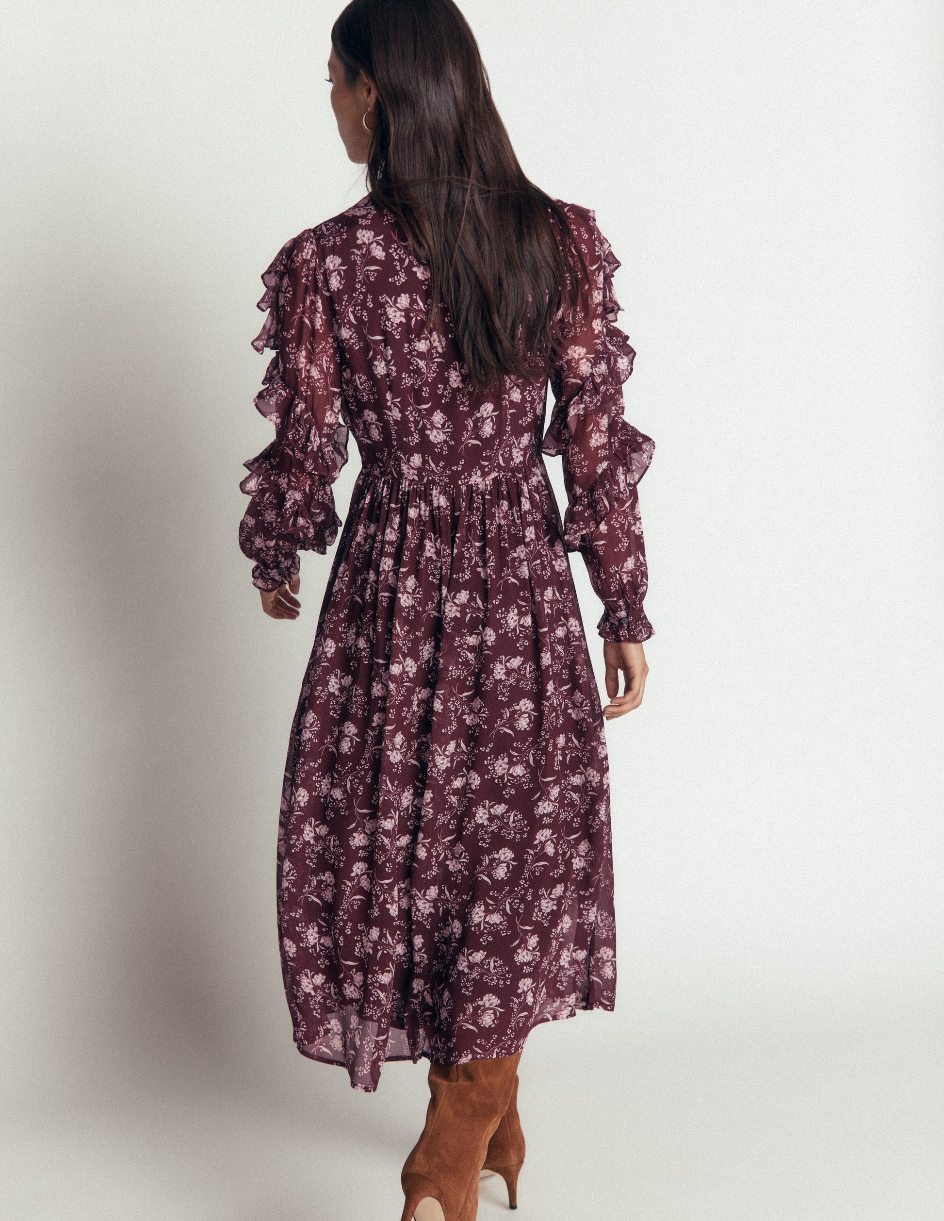 Rüschenkleid mit Bindeband-Braun, Verzauberte Zweige-5