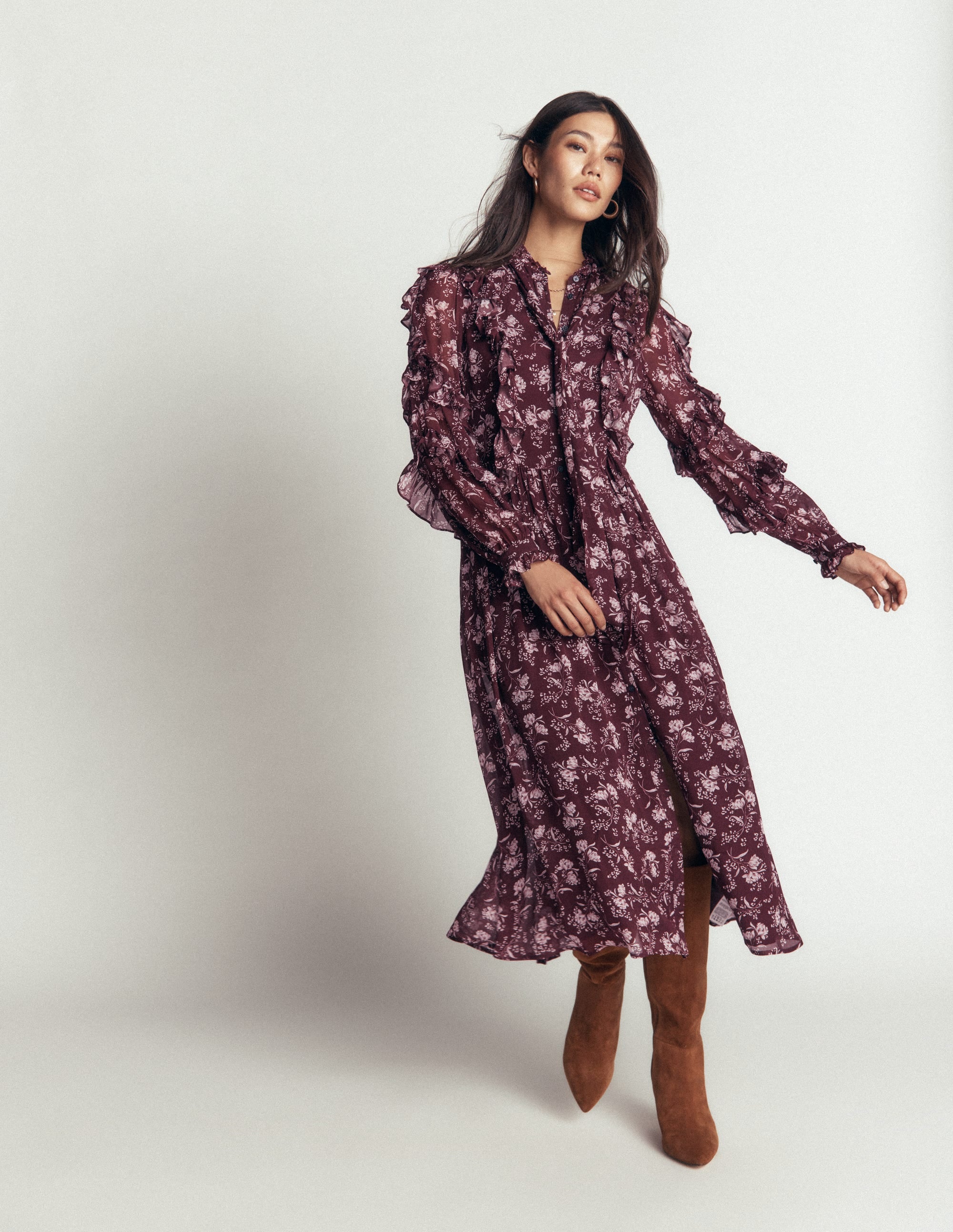 Rüschenkleid mit Bindeband-Braun, Verzauberte Zweige - Image 6