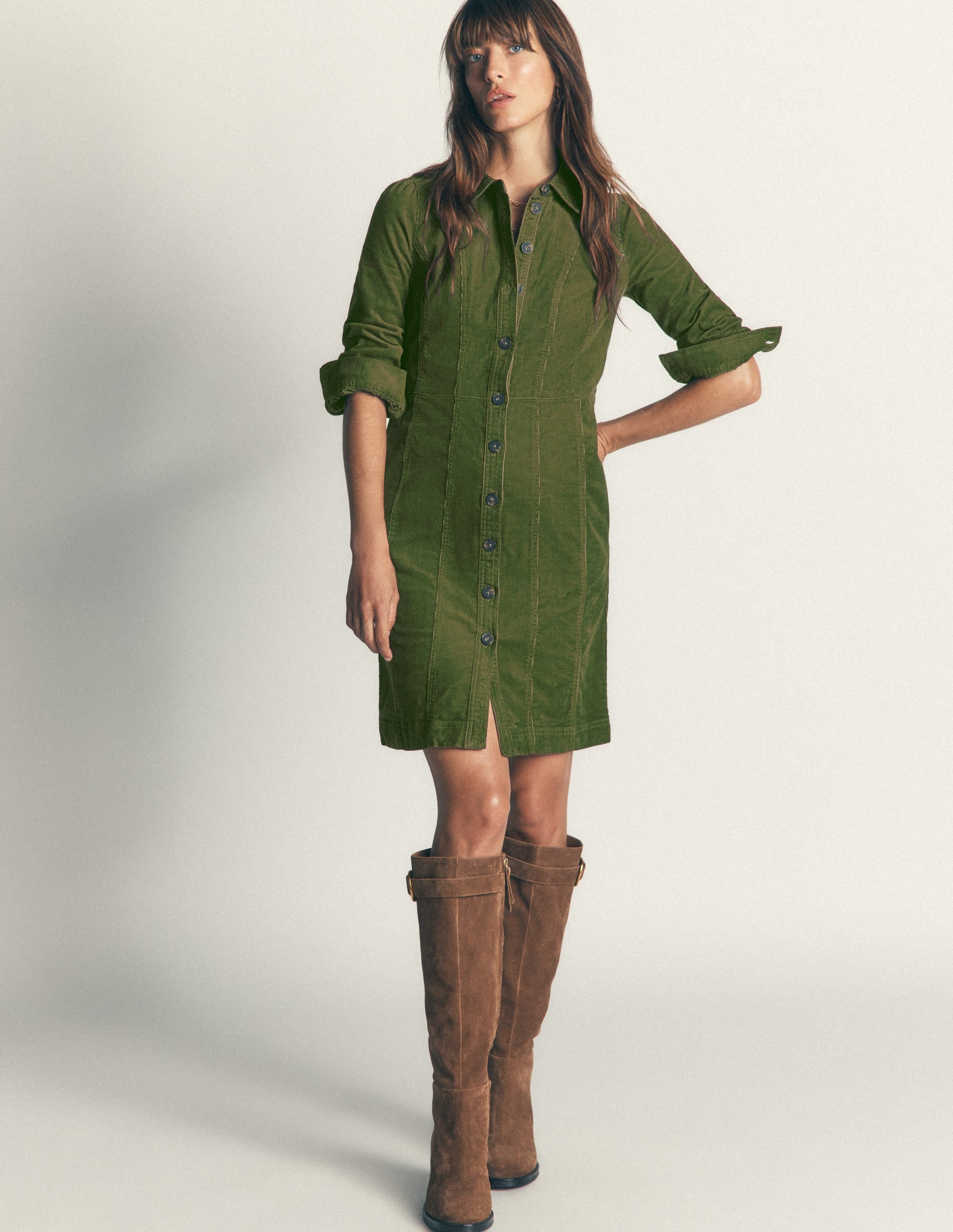Rhoda Kurzes Cordkleid-Waldgrün - Image 4