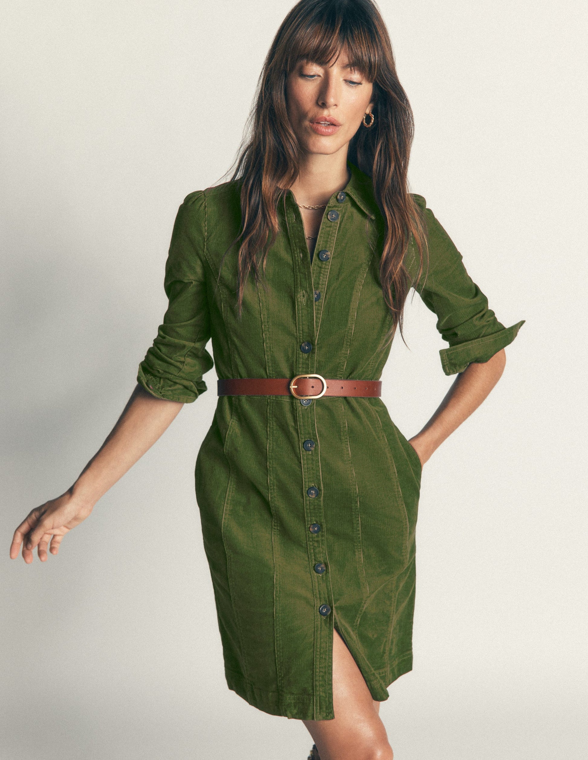 Rhoda Kurzes Cordkleid-Waldgrün-5