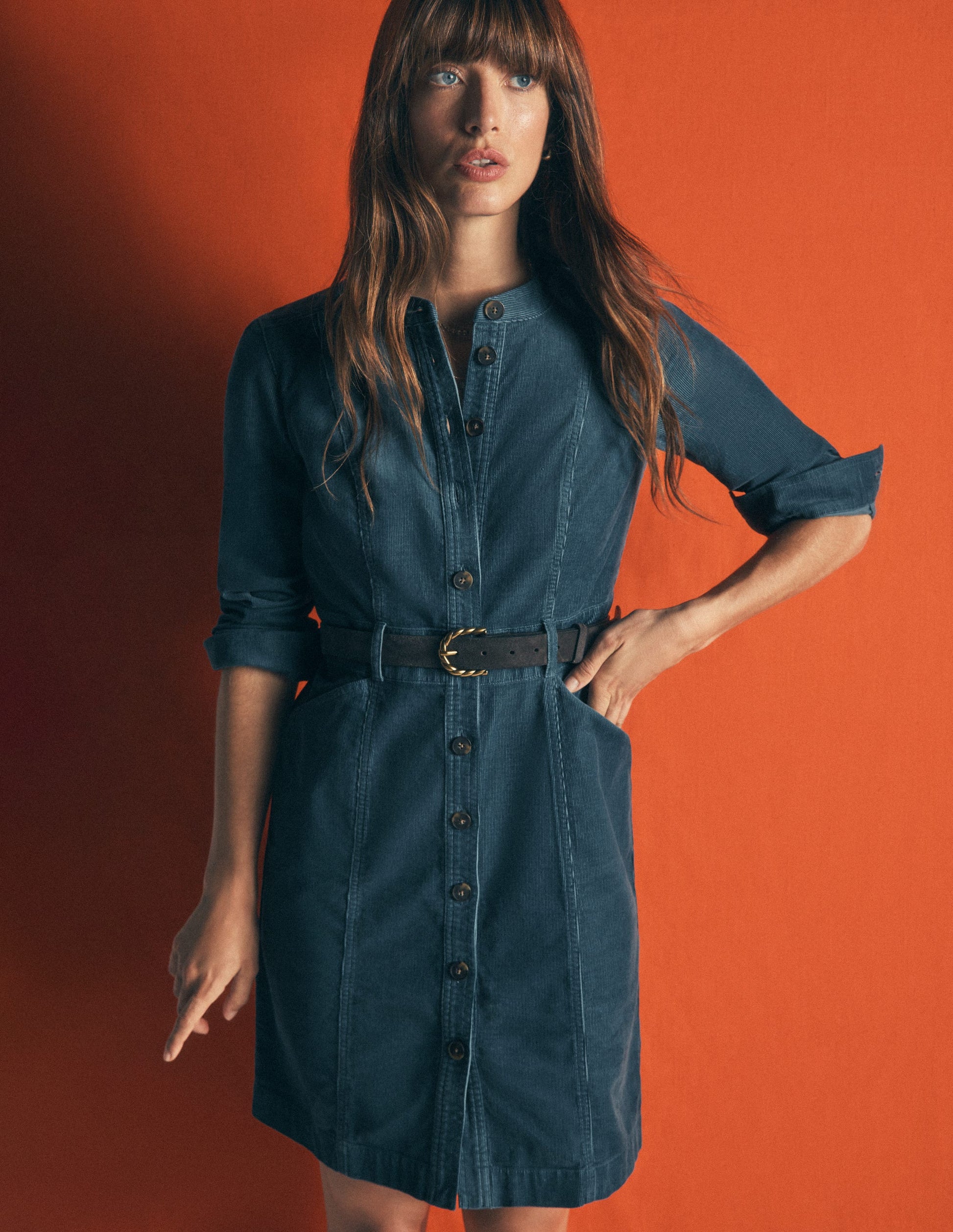 Zara Kurzes Cordkleid-Graublau-1