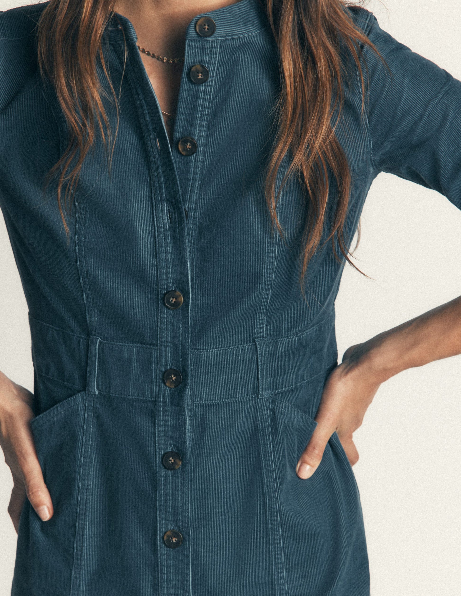 Zara Kurzes Cordkleid-Graublau-2
