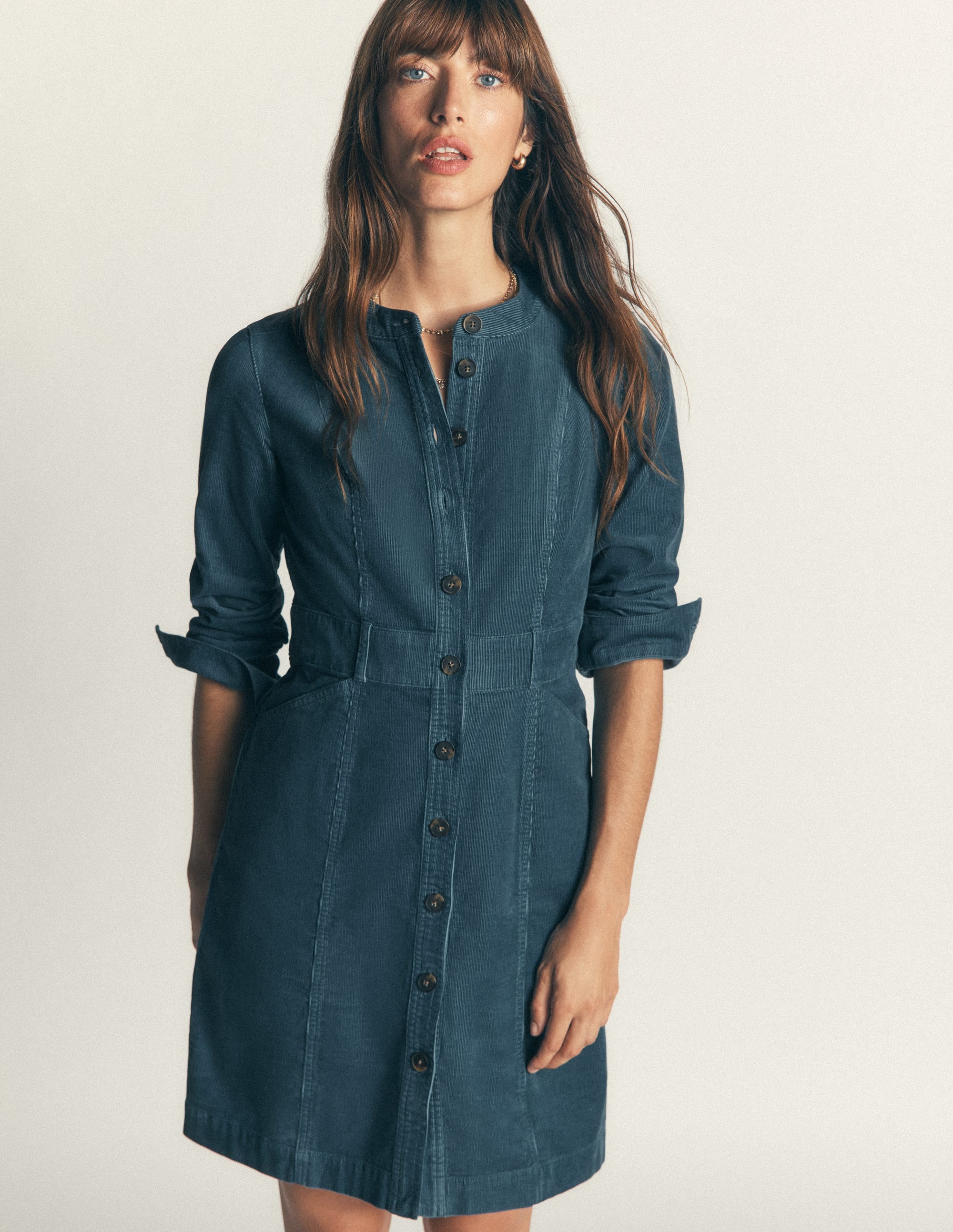 Zara Kurzes Cordkleid-Graublau - Image 4
