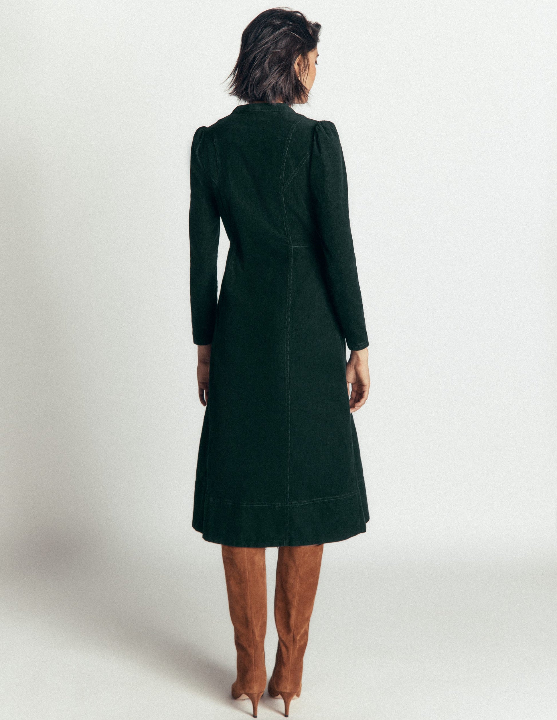 Una Cord-Midikleid-Mitternachtsblau Smaragdgrün-3