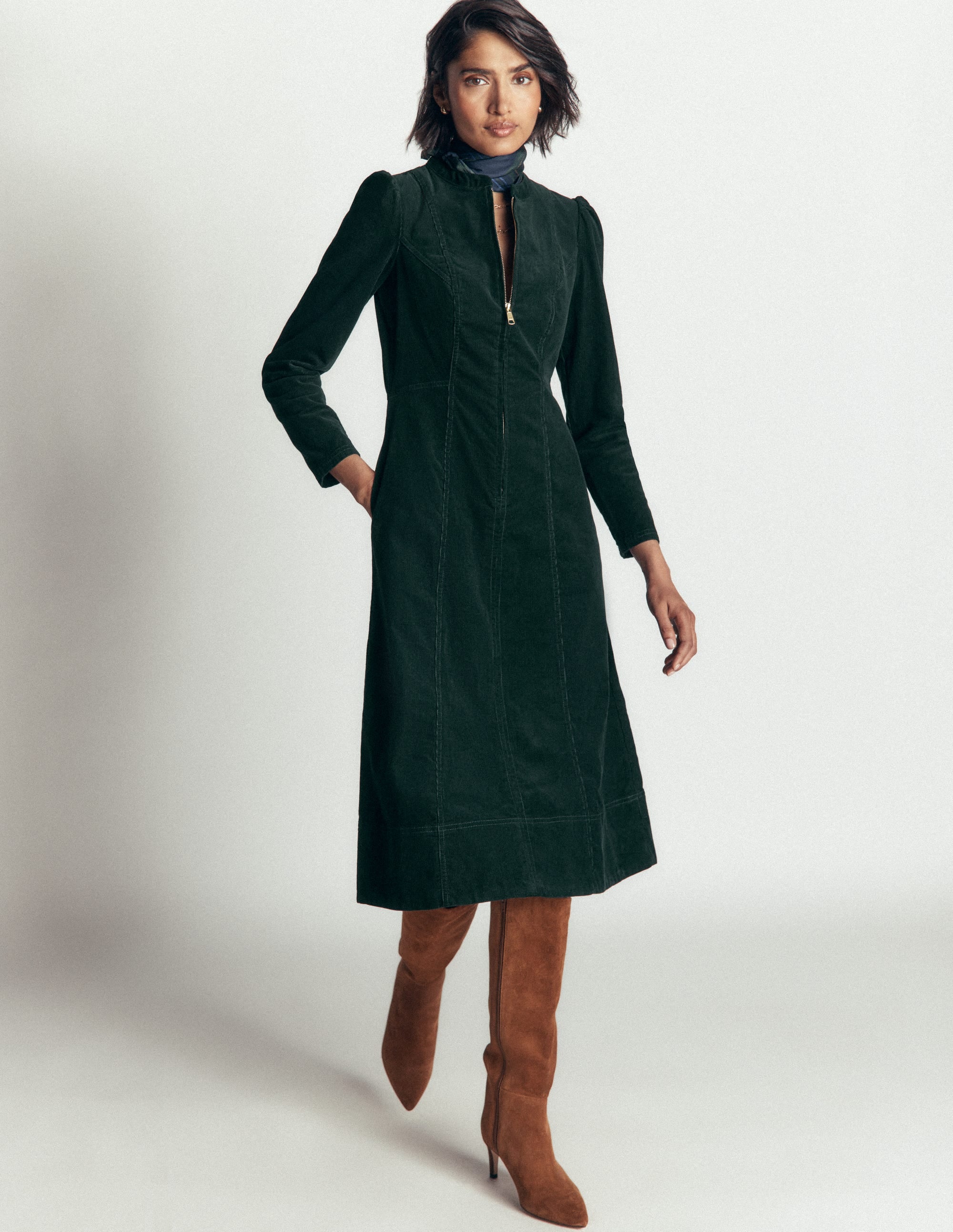 Una Cord-Midikleid-Mitternachtsblau Smaragdgrün - Image 4