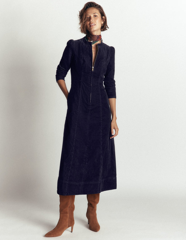 Una Cord-Midikleid-Marineblau