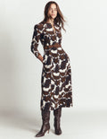 Una Cord-Midikleid-Mandelmilch Paisley-Bouquet