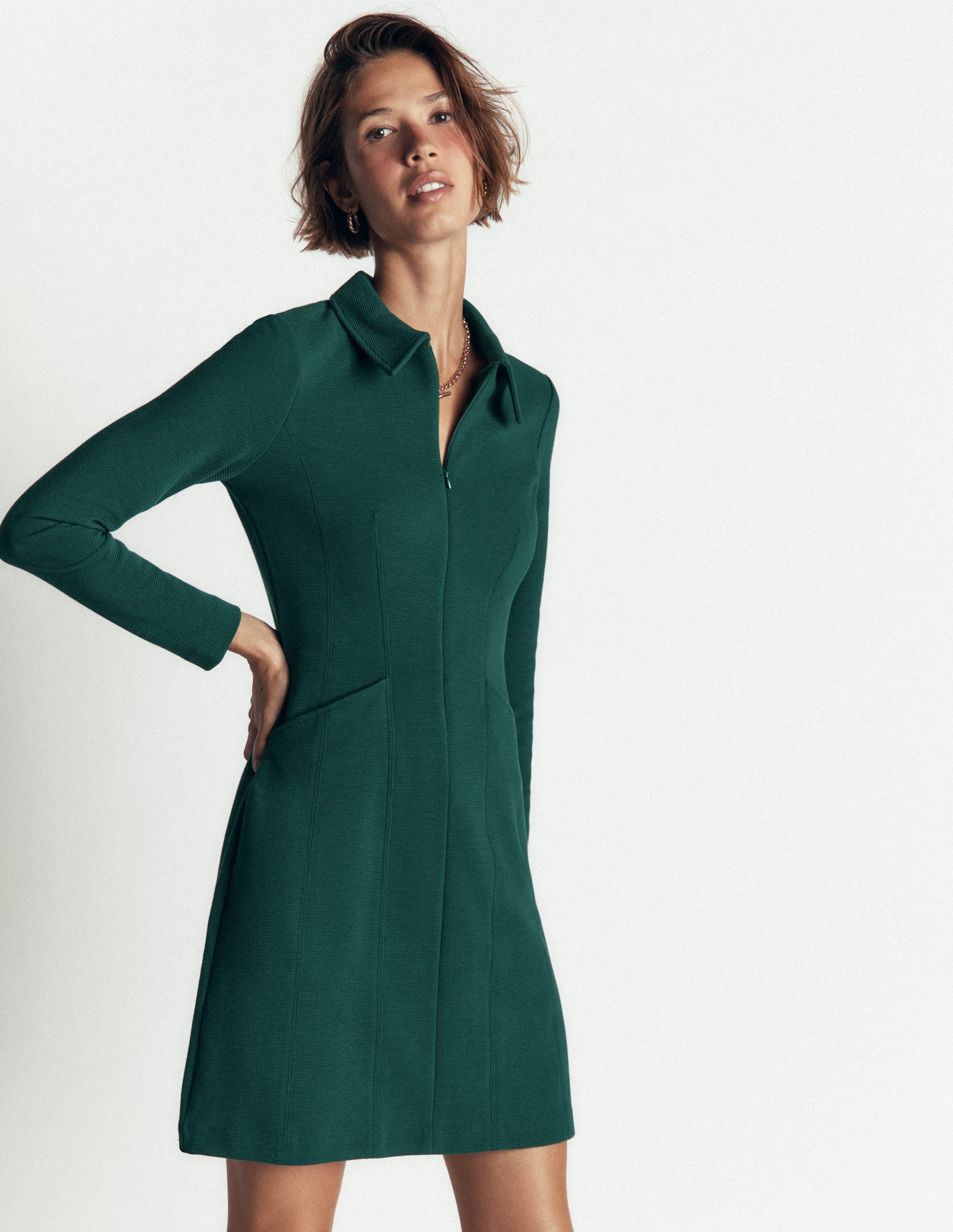 Robe Nia à manches longues en ottoman-Vert malachite - Image 1