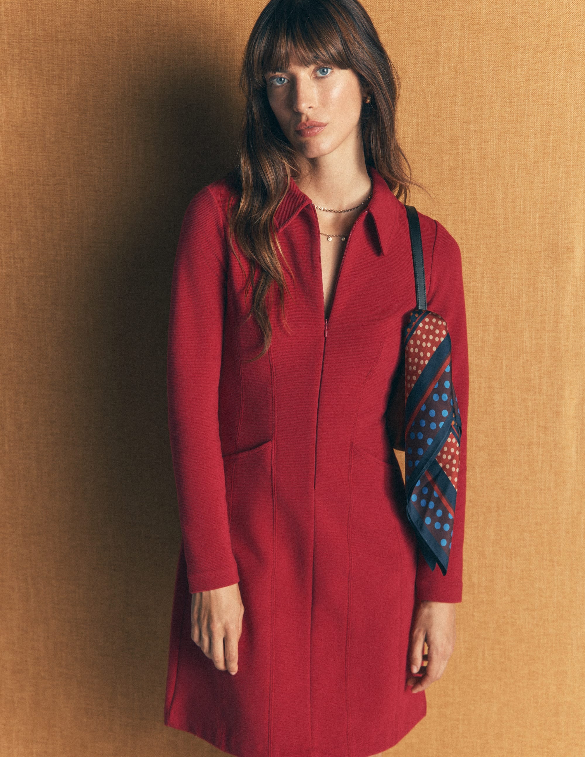 Nia Langärmliges Ottoman-Kleid-Purpurrot - Image 2