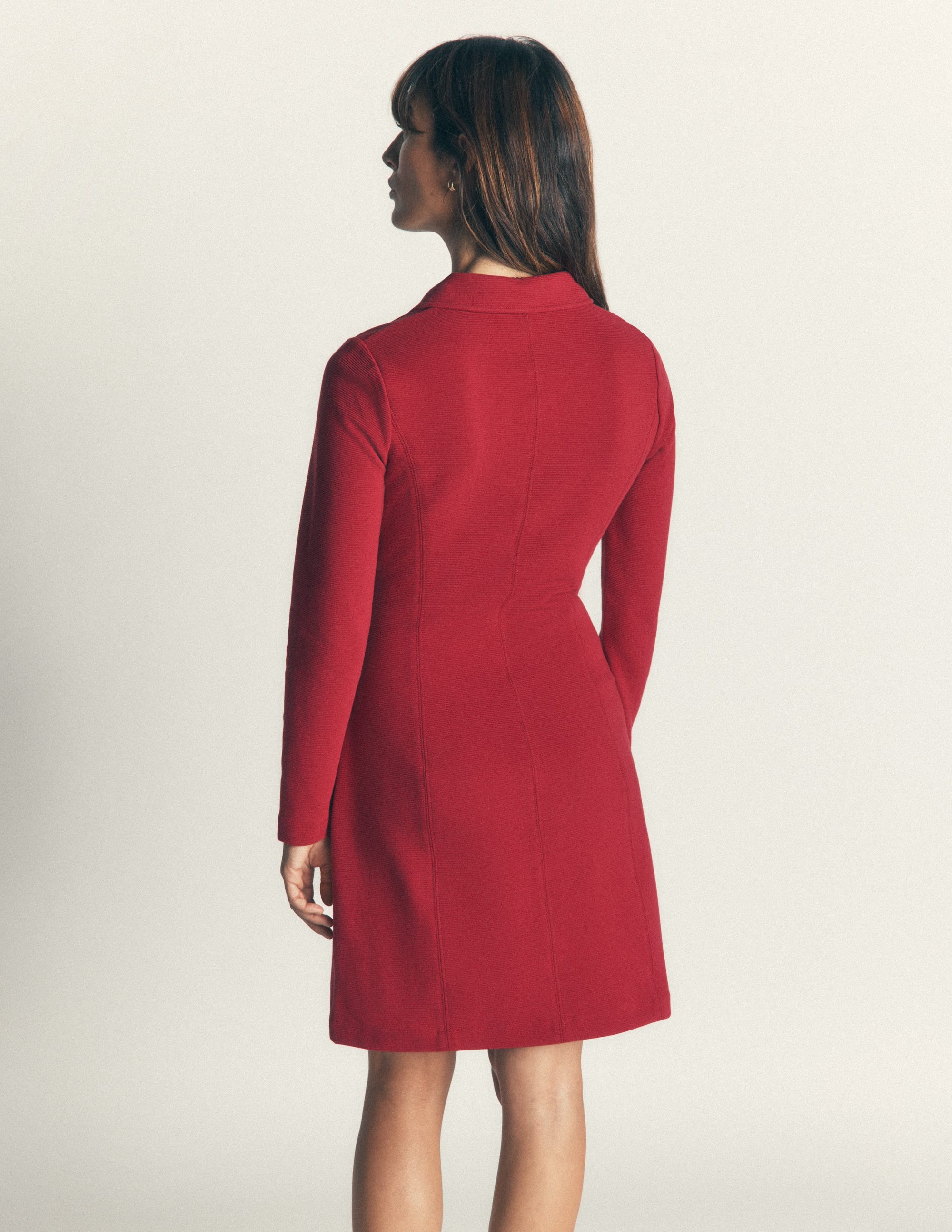 Nia Langärmliges Ottoman-Kleid-Purpurrot - Image 4