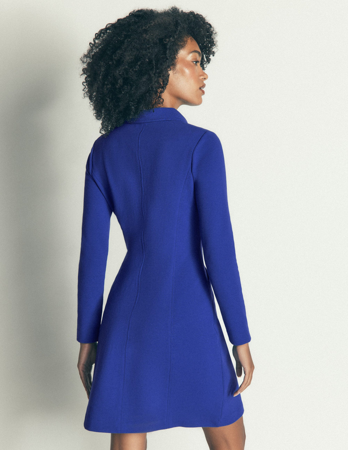 Nia Langärmliges Ottoman-Kleid-Leuchtendes Blau-3