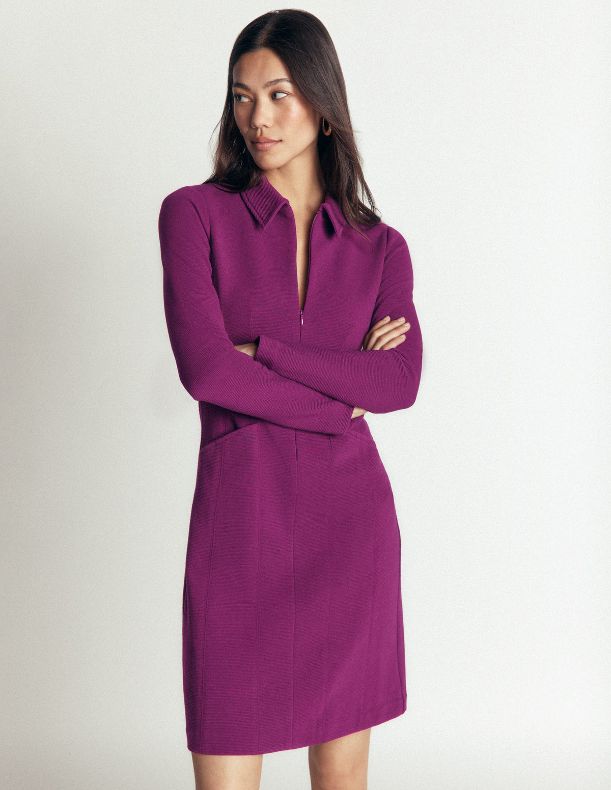 Nia Langärmliges Ottoman-Kleid-Pflaumenmarmelade - Image 4