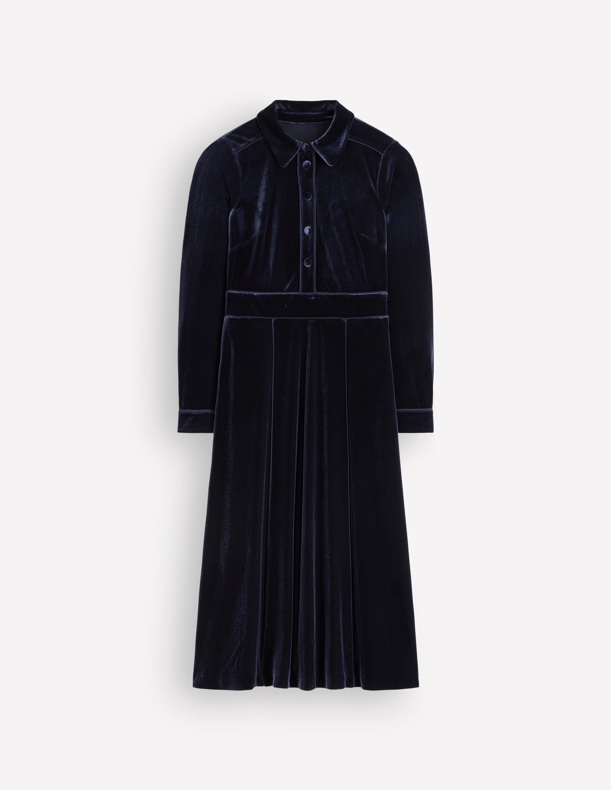 Etta Paspeliertes Samtkleid-Marineblau-5