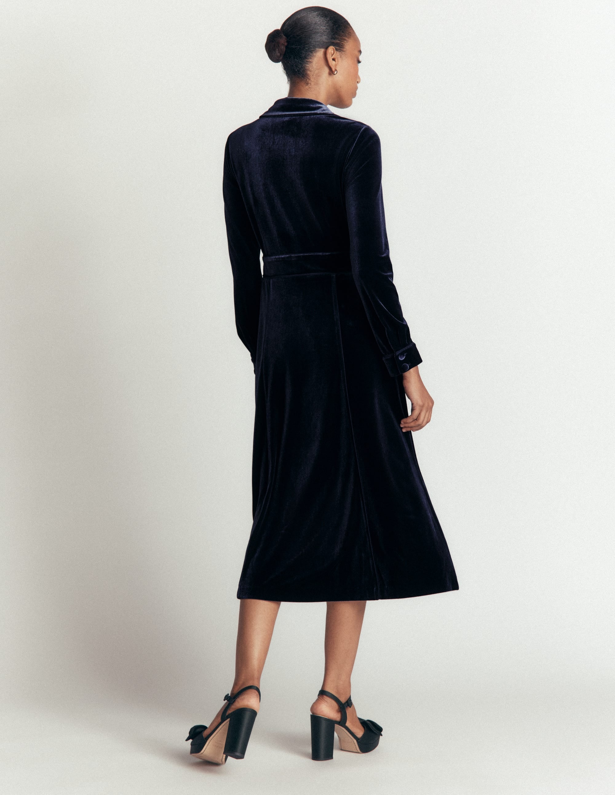 Etta Paspeliertes Samtkleid-Marineblau - Image 3