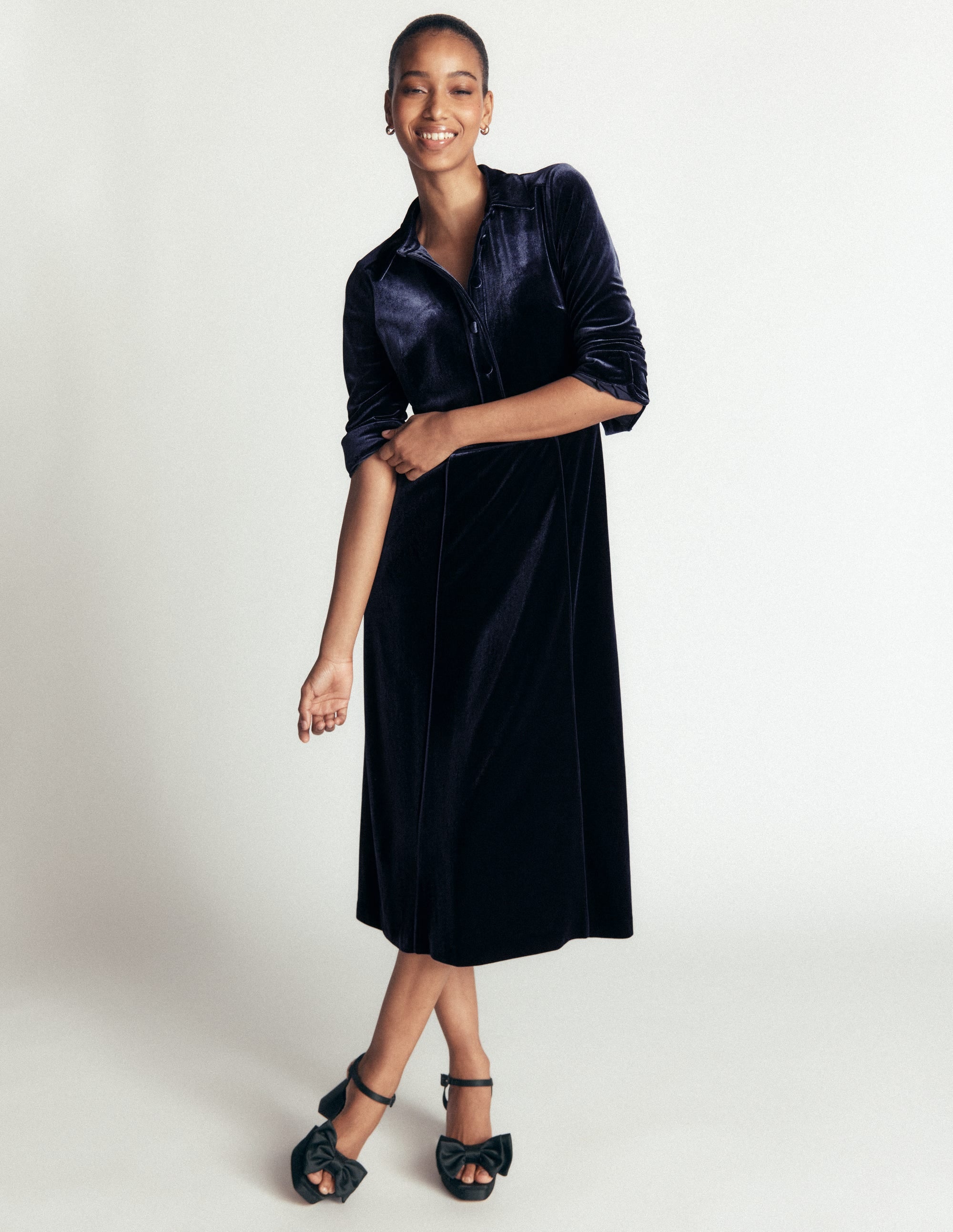 Etta Paspeliertes Samtkleid-Marineblau - Image 4
