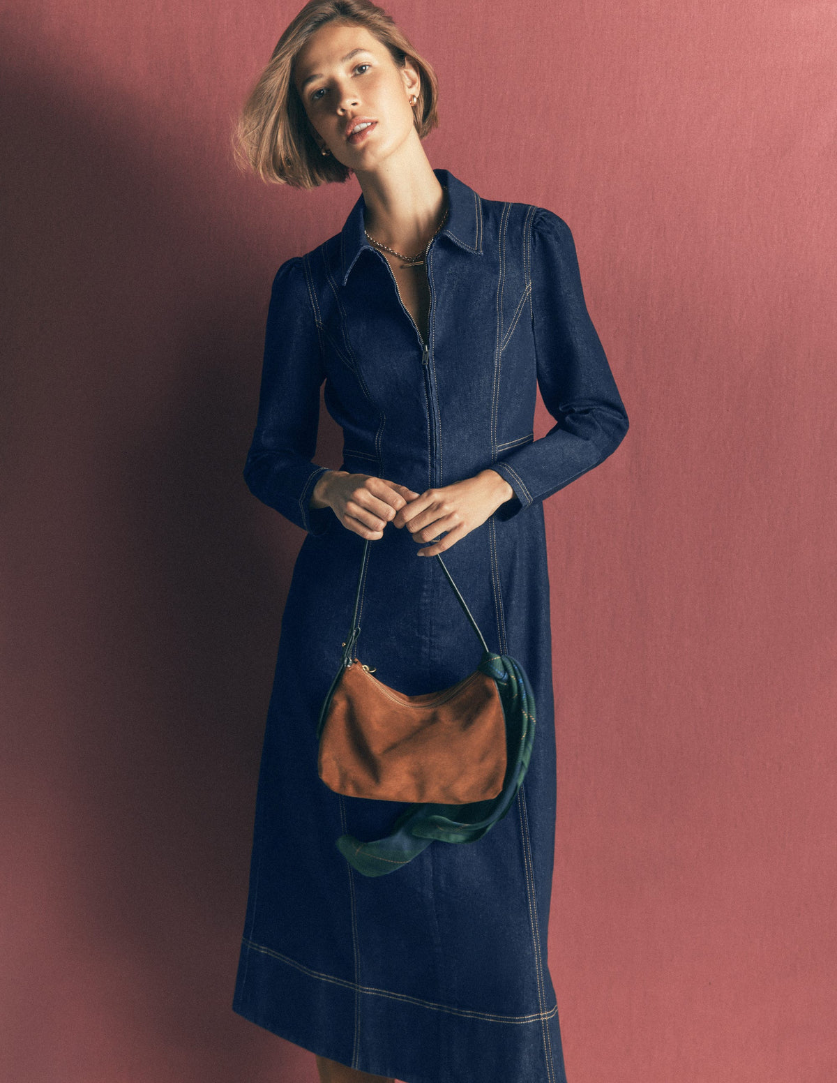Robe midi Una en jean à col-Denim Brut Vintage - Image 1