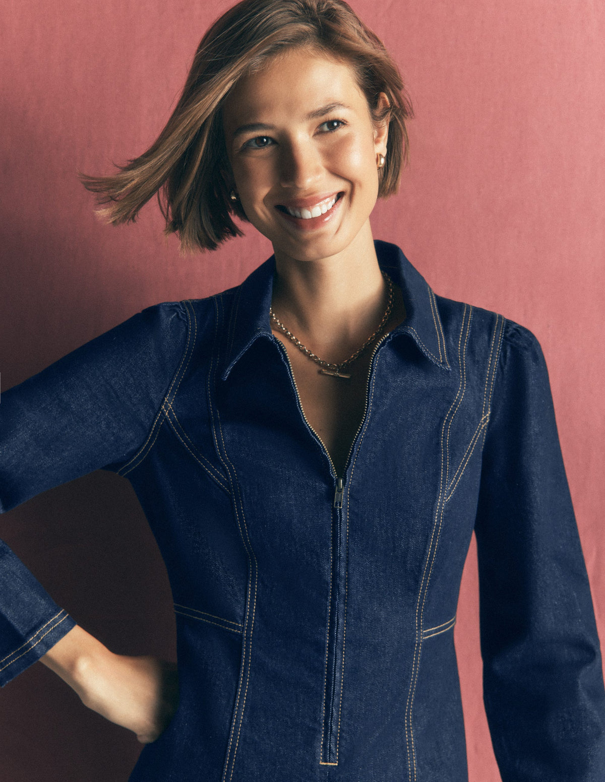 Robe midi Una en jean à col-Denim Brut Vintage - Image 2