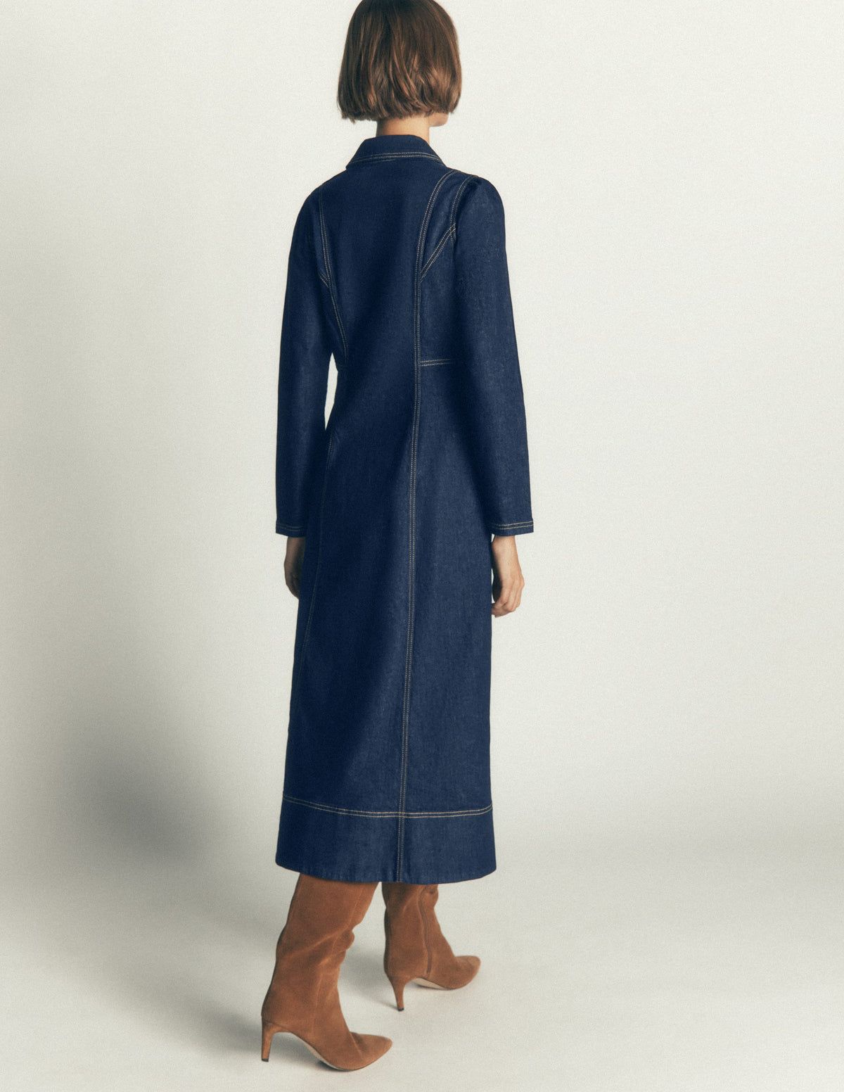 Robe midi Una en jean à col-Denim Brut Vintage - Image 3