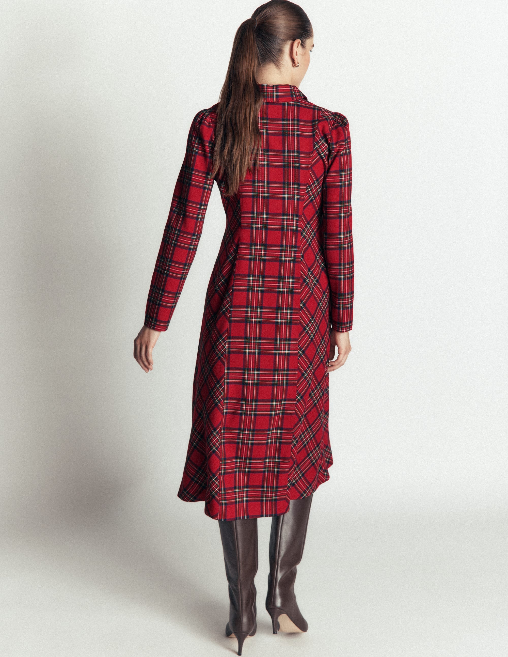 Una Kariertes Midikleid mit Kragen-Rot, Blau und Grün Kariert - Image 4