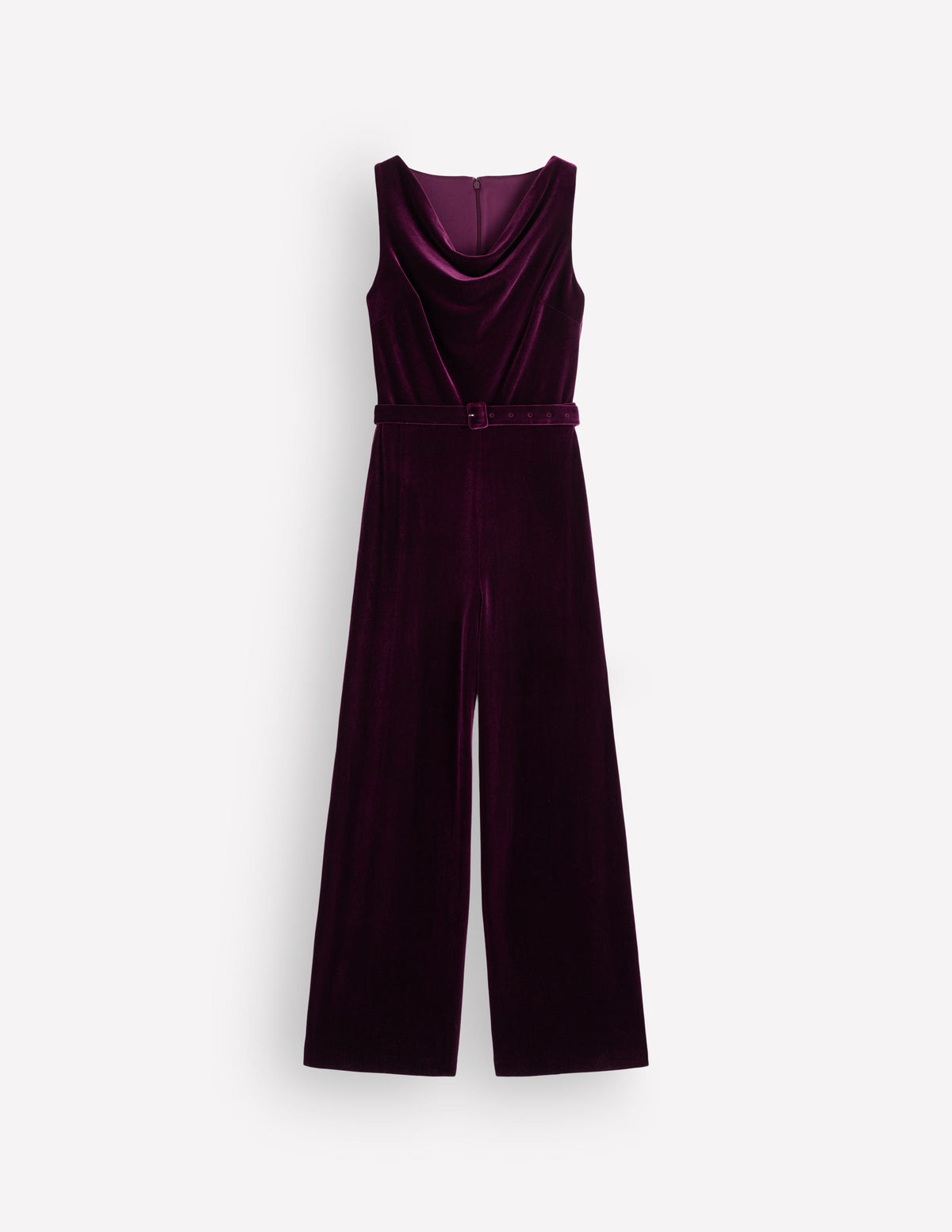 Samt-Jumpsuit mit Wasserfallausschnitt-Dunkle Kirsche-5