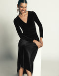 Mya Gerafftes Samt-Midikleid-Black Beauty