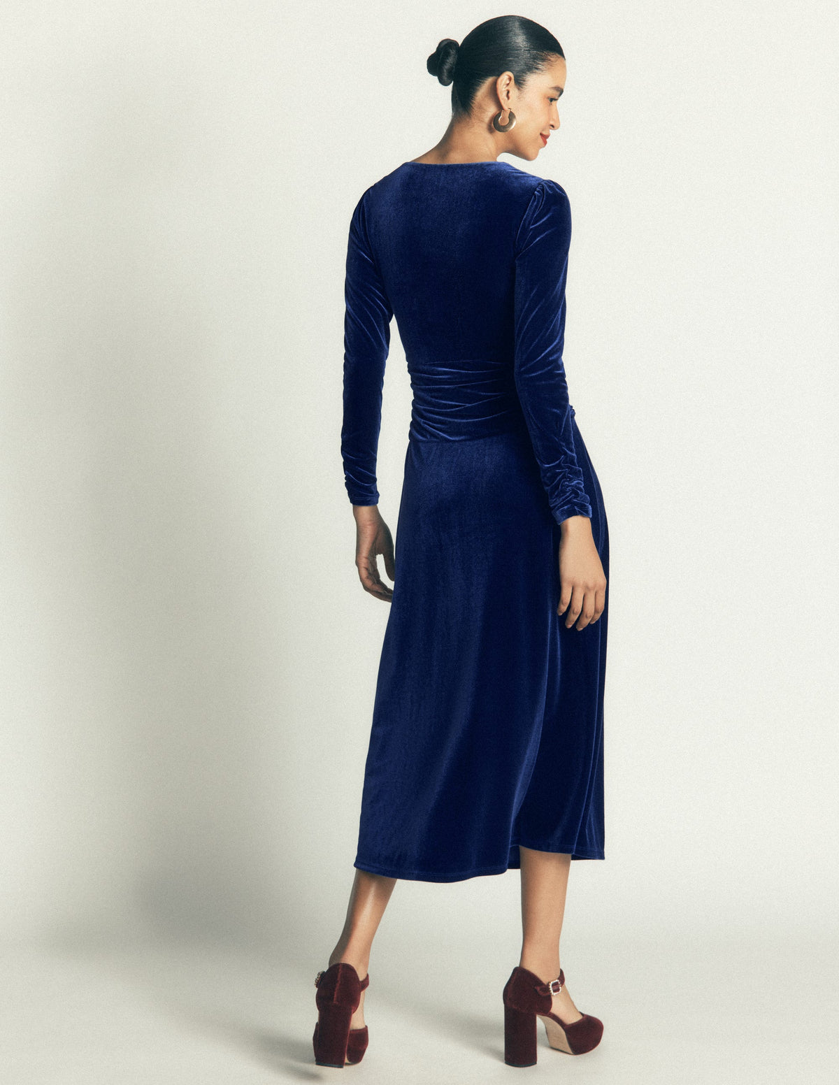 Robe midi Mya en velours froncé-Bleu saphir-3