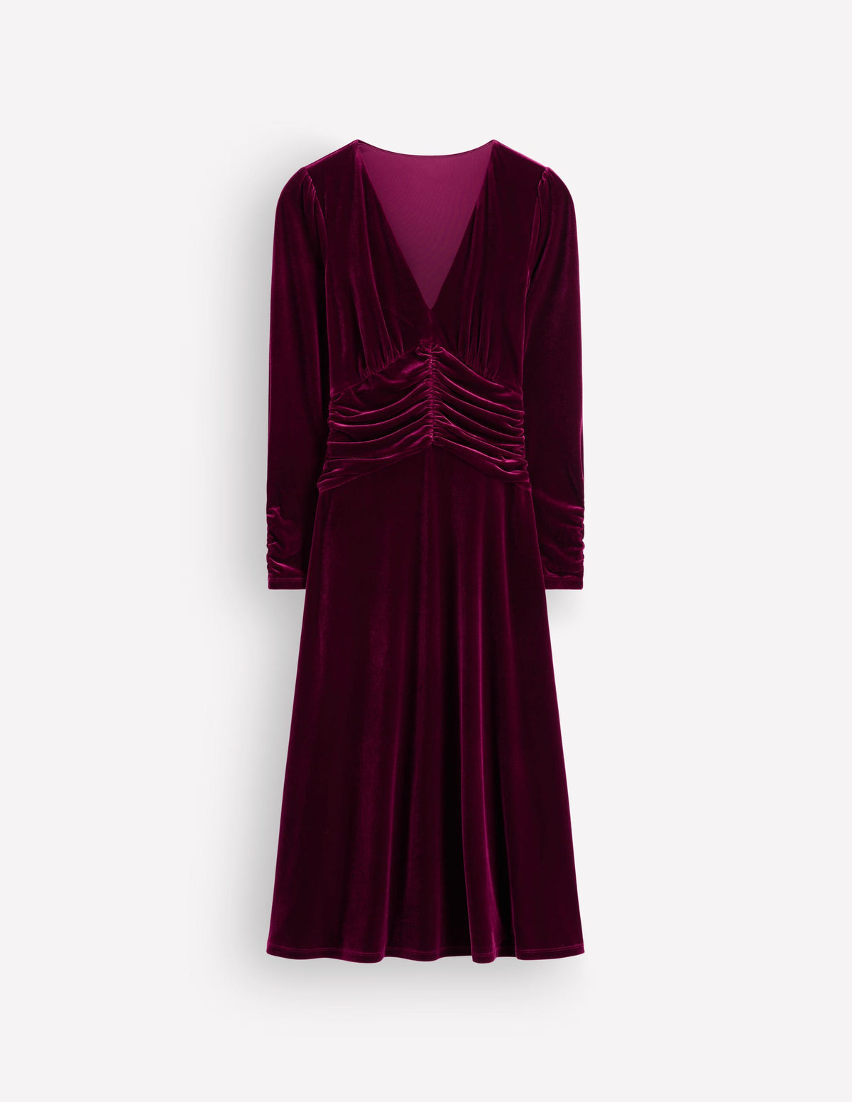 Robe midi Mya en velours froncé-Rouge betterave-5