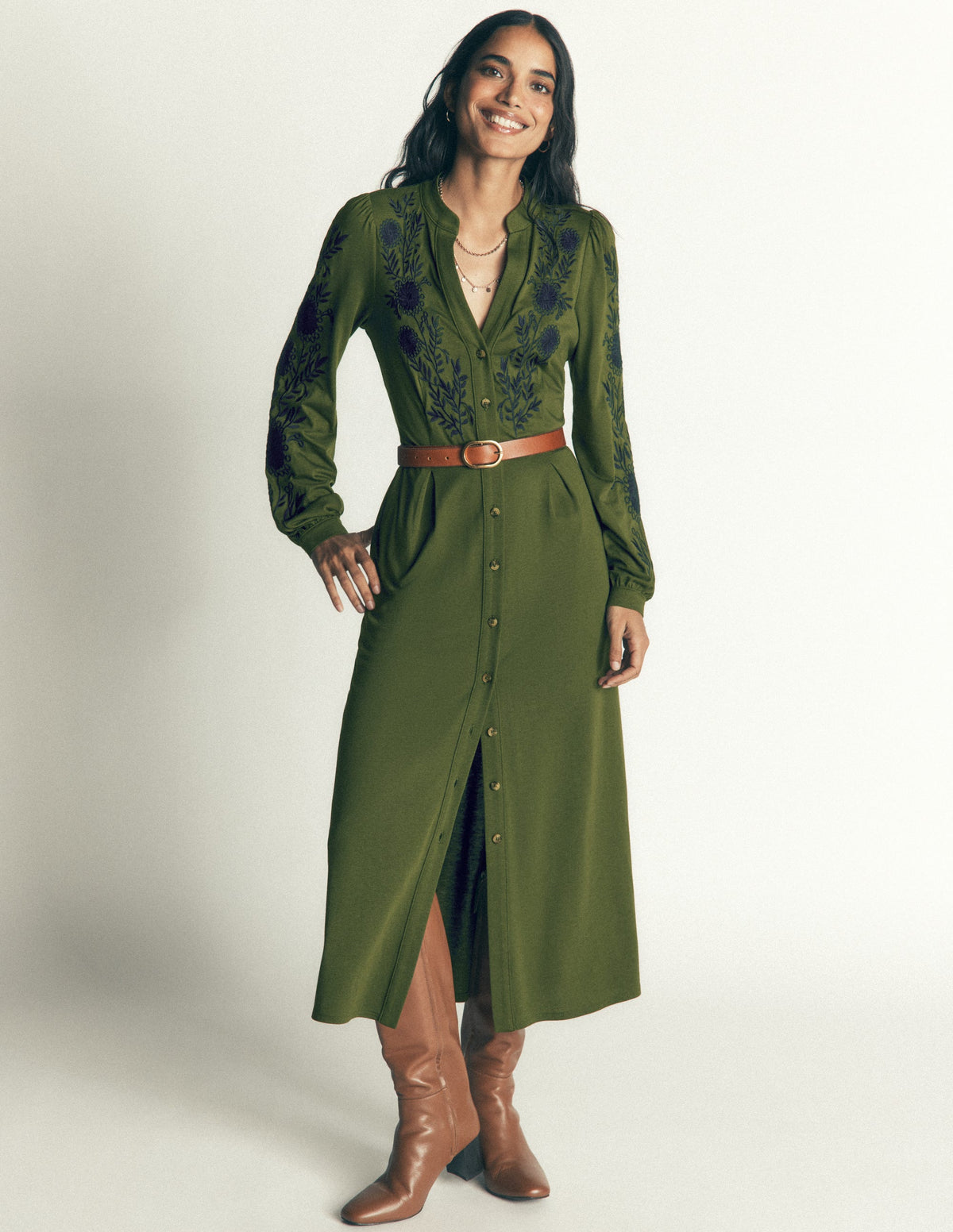 Juliet Jersey-Midikleid-Braunschweigisches Grün Stickerei - Image 1