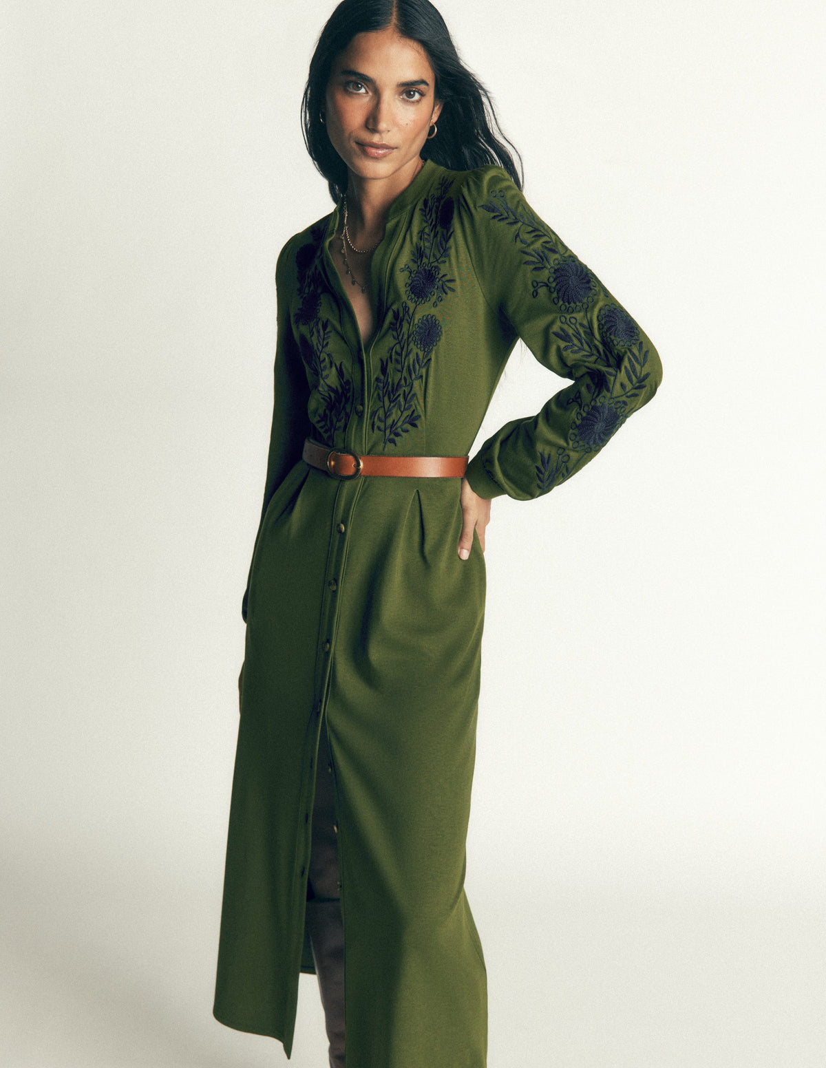 Juliet Jersey-Midikleid-Braunschweigisches Grün Stickerei - Image 6