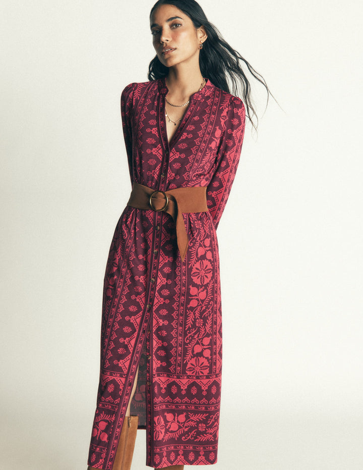 Juliet Jersey-Midikleid-Dunkler Blauregen, Bezauberndes Blattmuster