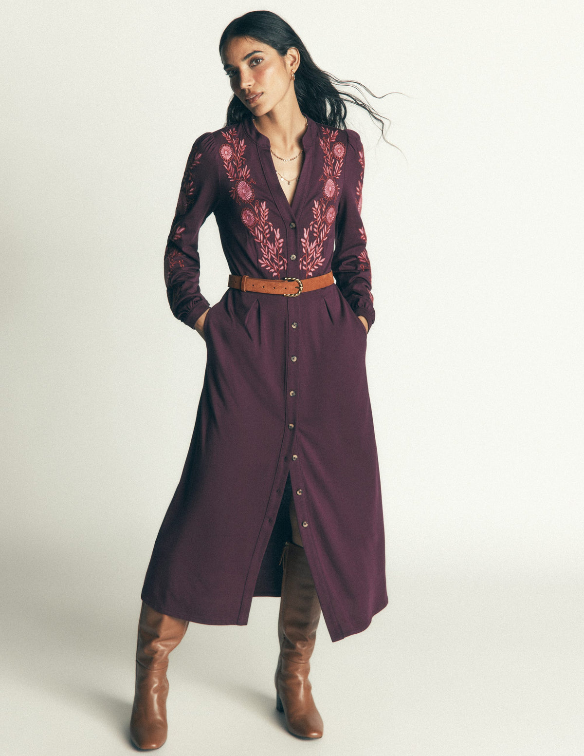 Juliet Jersey-Midikleid-Dunkles Kirschrot Stickerei-1