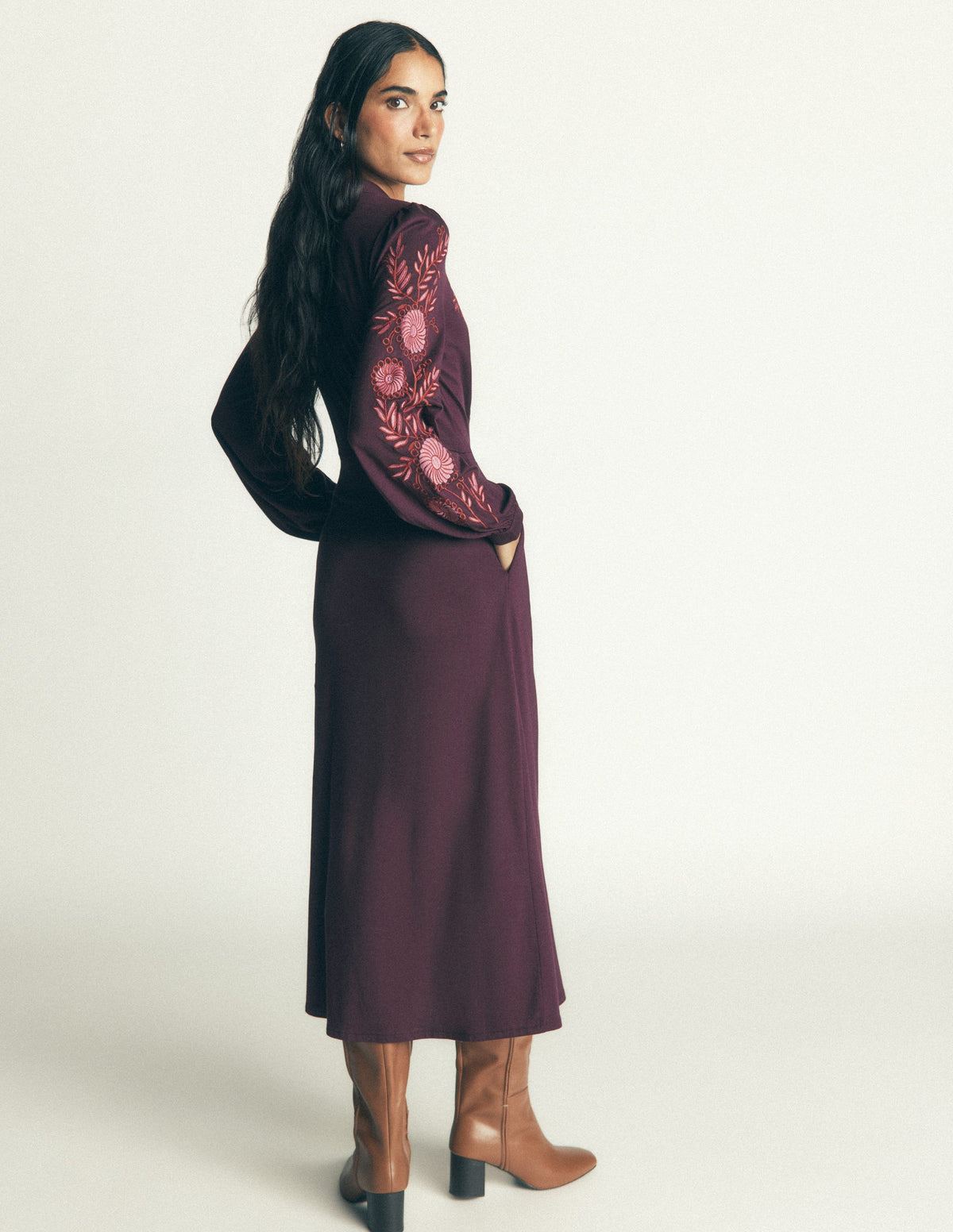Juliet Jersey-Midikleid-Dunkles Kirschrot Stickerei-4