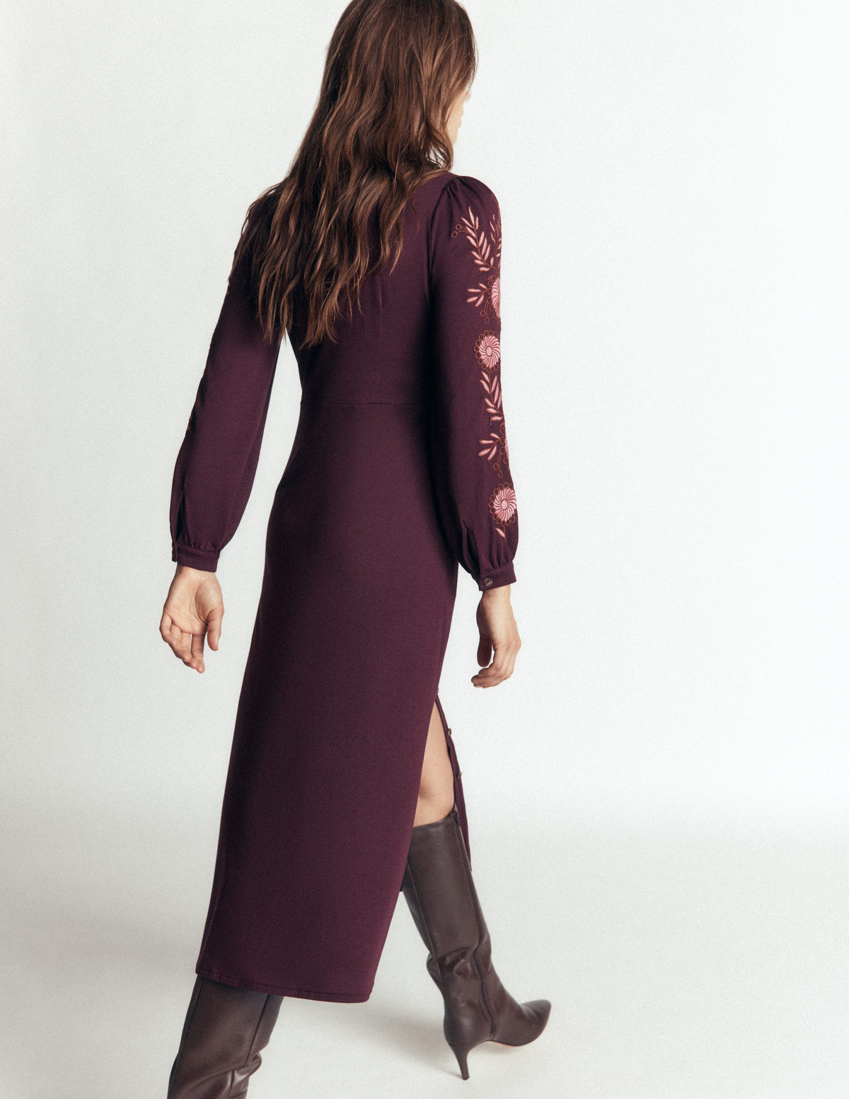Juliet Jersey-Midikleid-Dunkles Kirschrot Stickerei-4