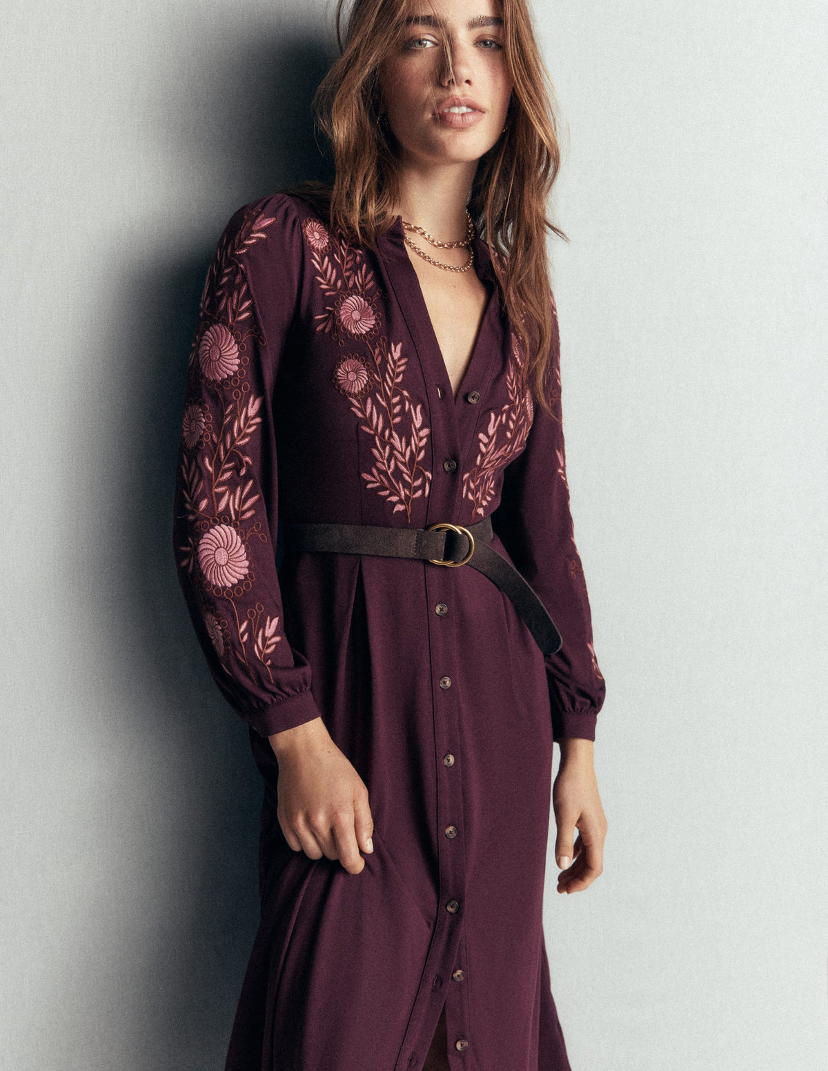 Juliet Jersey-Midikleid-Dunkles Kirschrot Stickerei-5