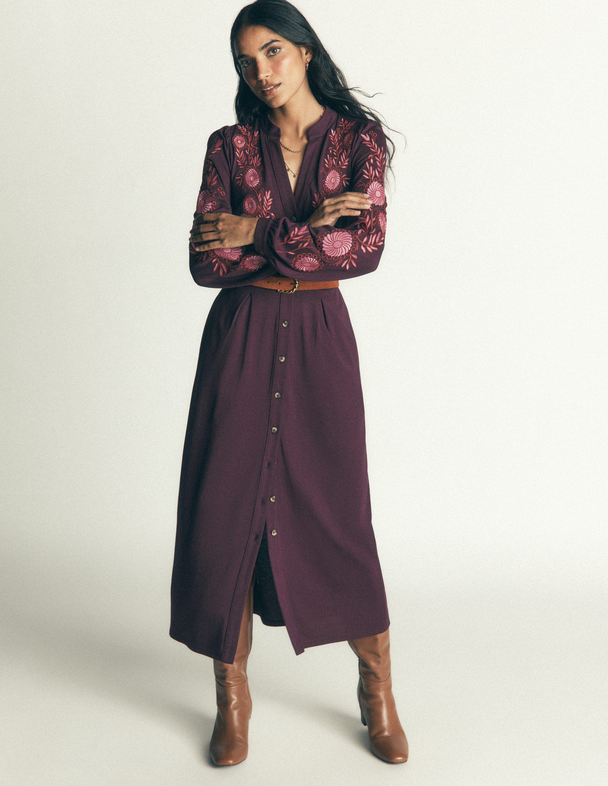 Juliet Jersey-Midikleid-Dunkles Kirschrot Stickerei-6