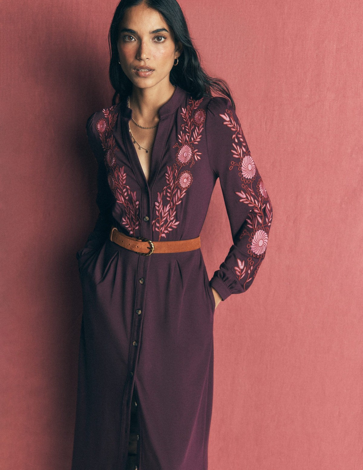 Juliet Jersey-Midikleid-Dunkles Kirschrot Stickerei - Image 6