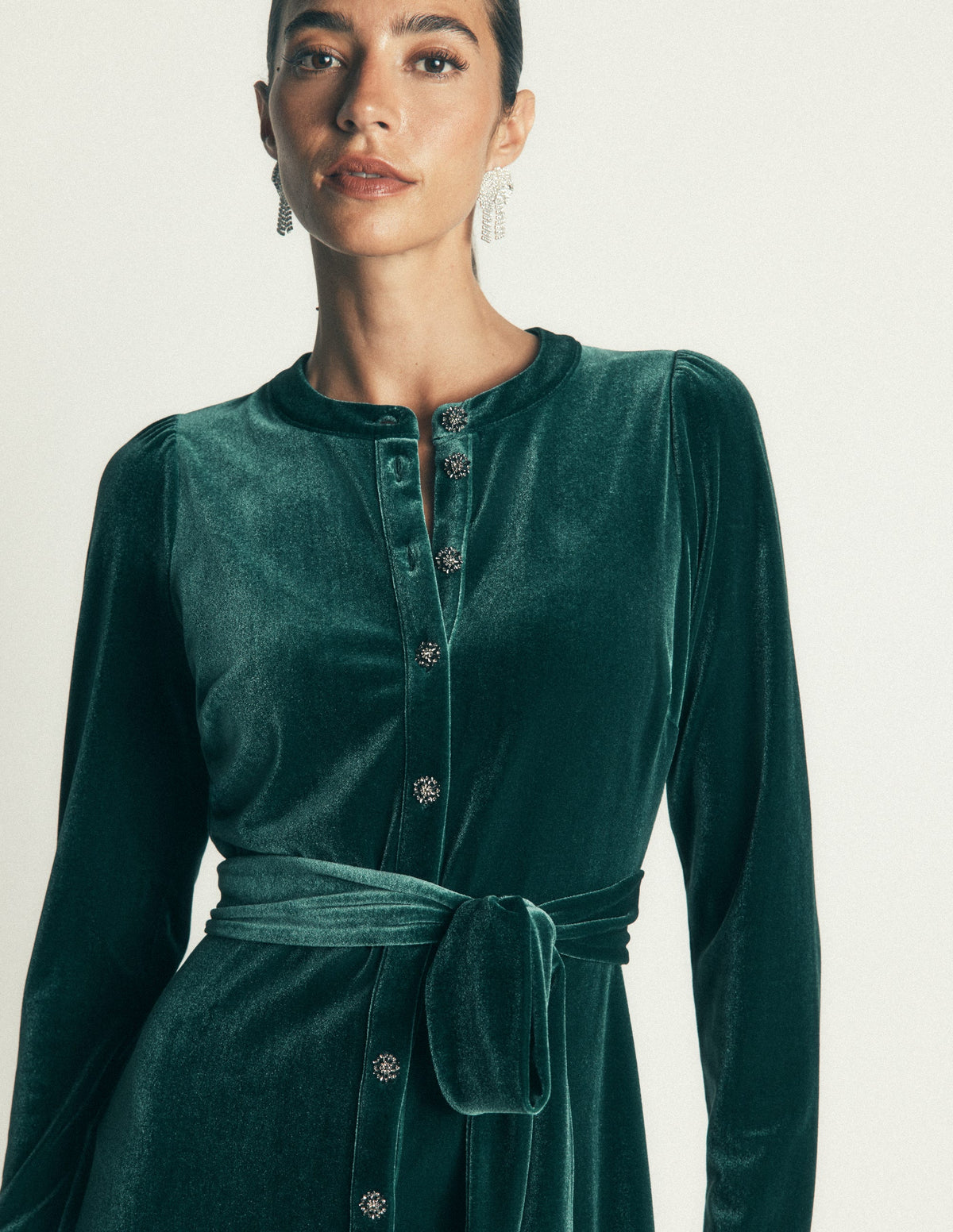 Honor Säulen-Midikleid aus Samt-Dunkles Smaragdgrün - Image 2