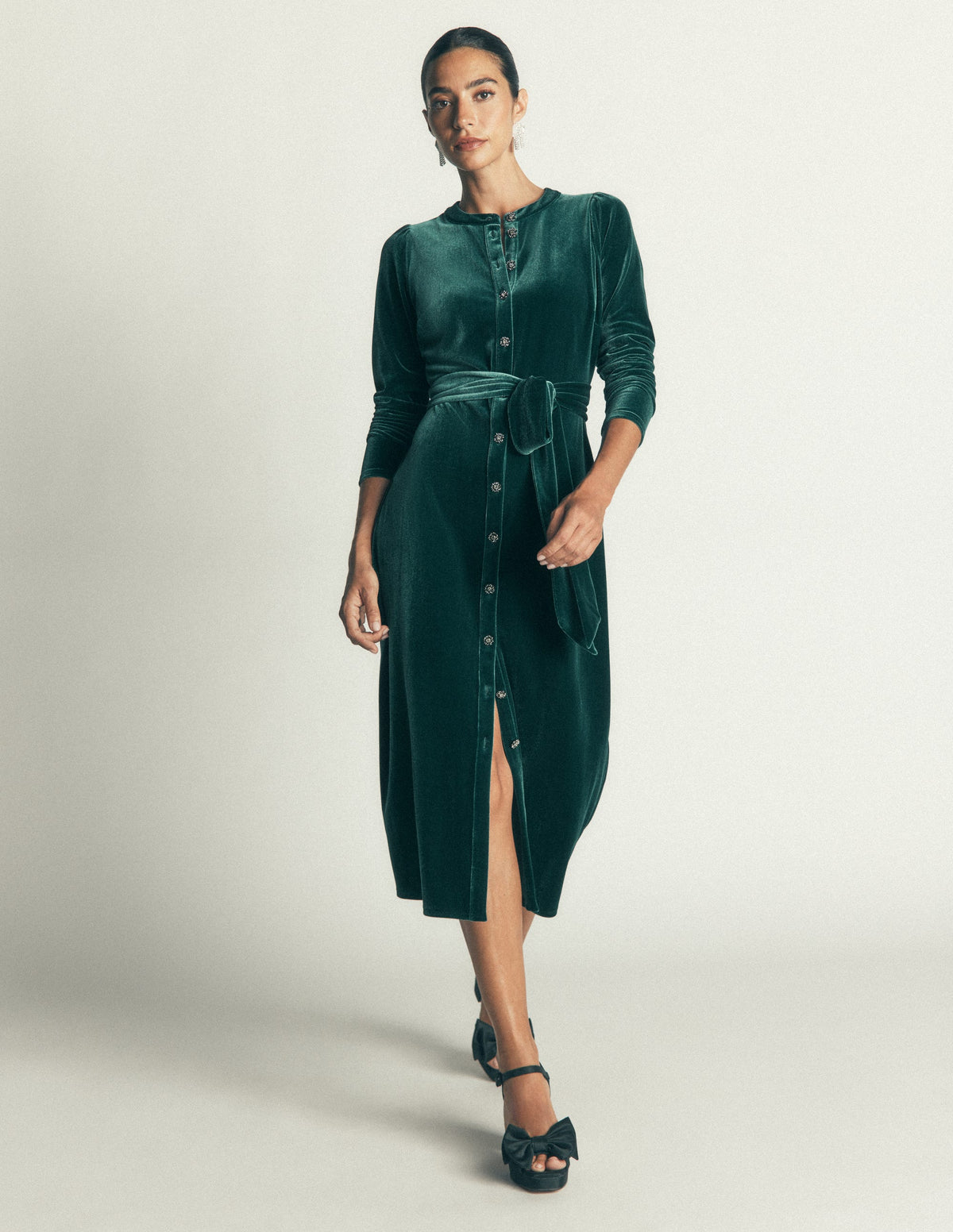 Honor Säulen-Midikleid aus Samt-Dunkles Smaragdgrün-4