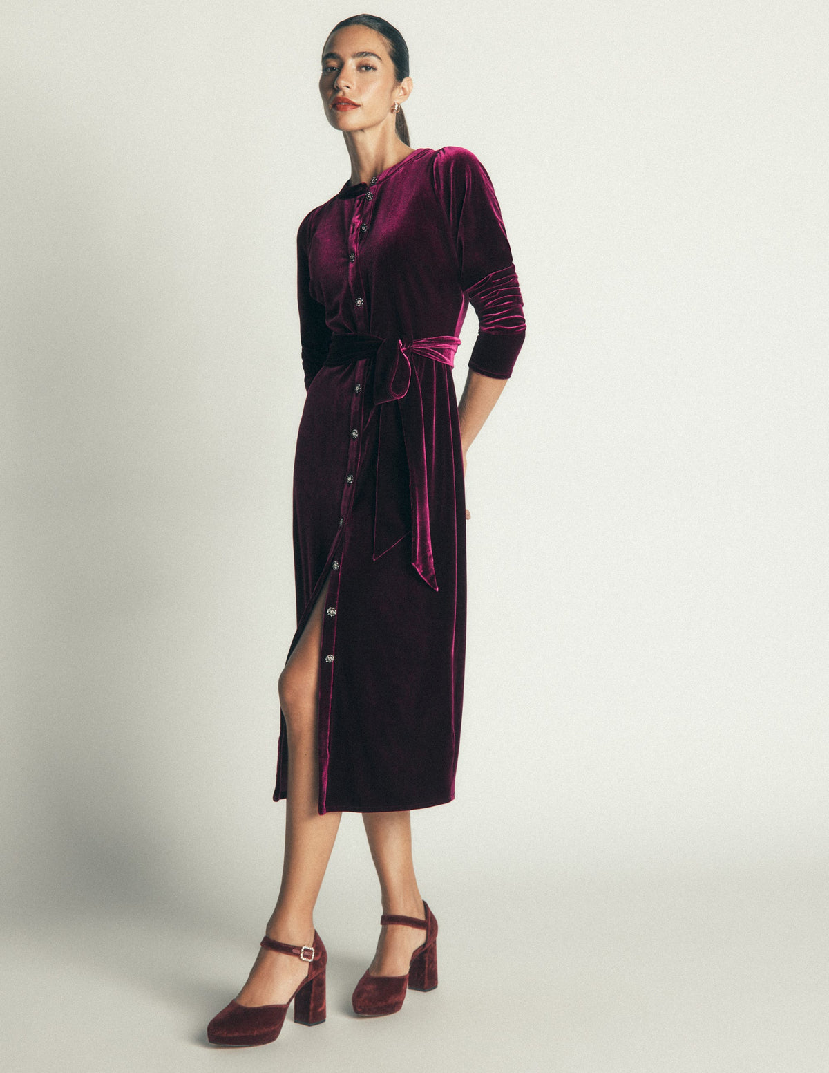 Robe midi colonne Honor en velours-Port Royal-4
